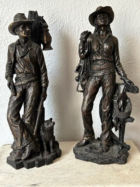 WESTERN COWBOY AND COWGIRL RESIN STATUES WITH GREAT DETAIL