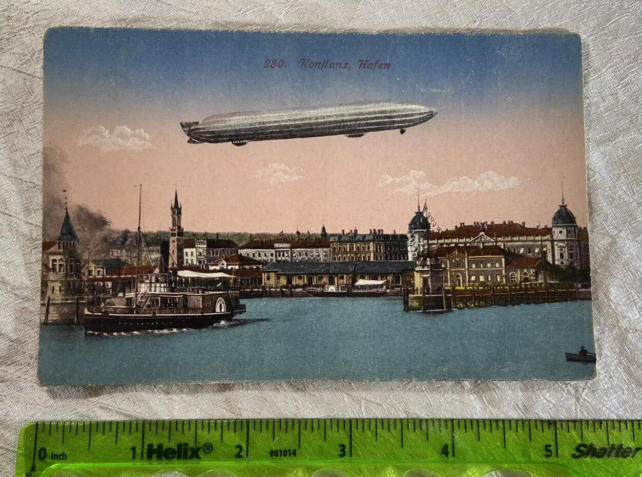 Vintage Konstanz Hafen Germany Blimp Dirigible Airship Postcard - Unposted