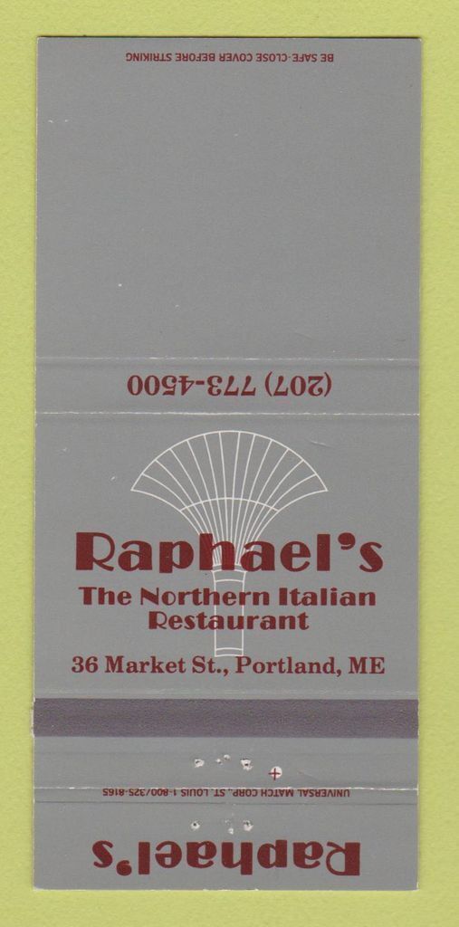 Matchbook Cover - Raphael\'s Italian Restaurant Portland ME 30 Strike