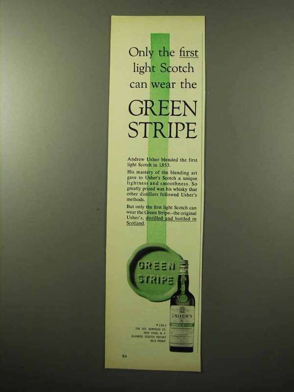 1964 Usher\'s Green Stripe Scotch Ad - Only The First Can Wear