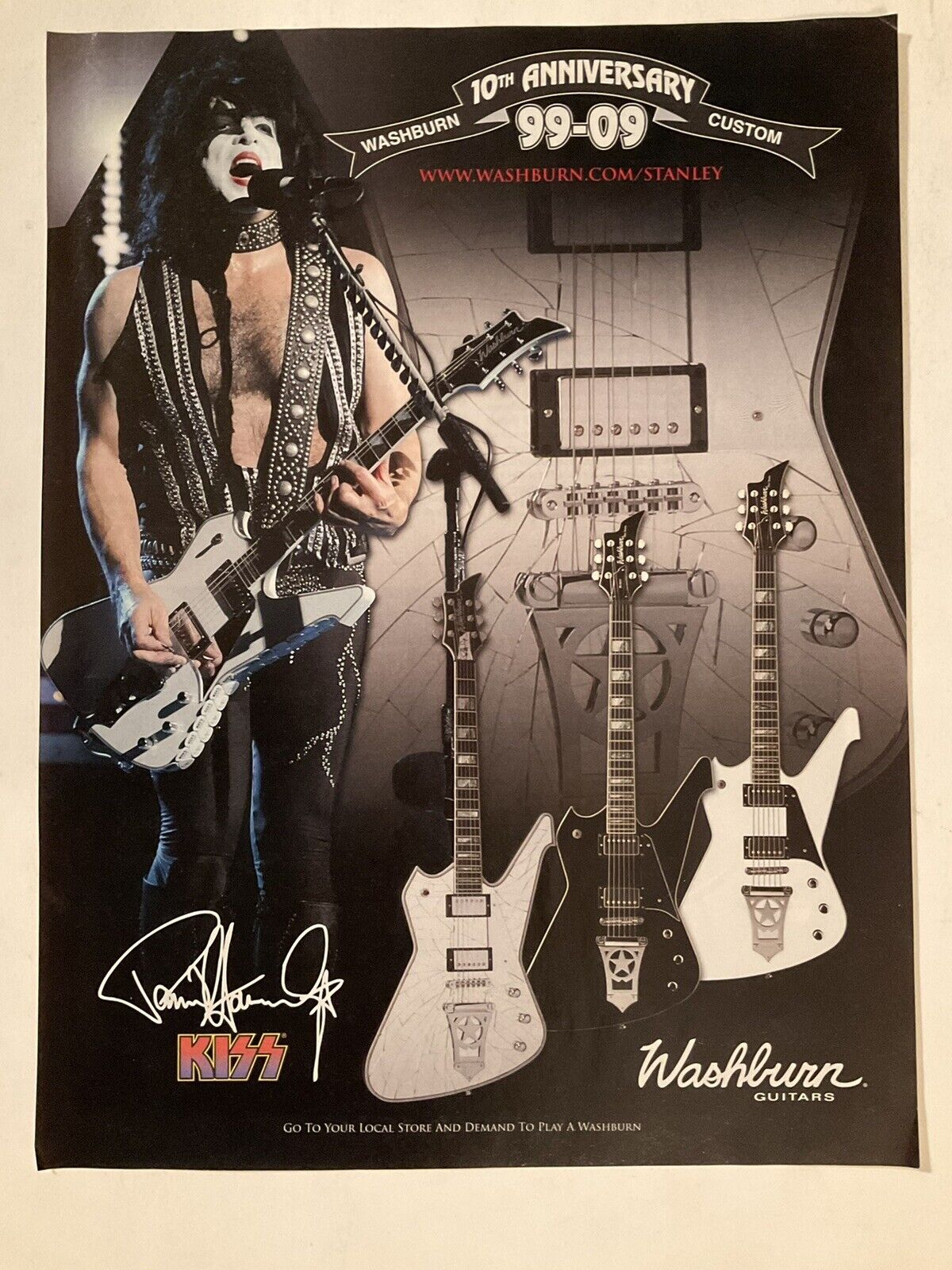 Kiss Paul Stanley Washburn Guitar Print Ad 2009 10th Anniversary Custom VTG 10-1