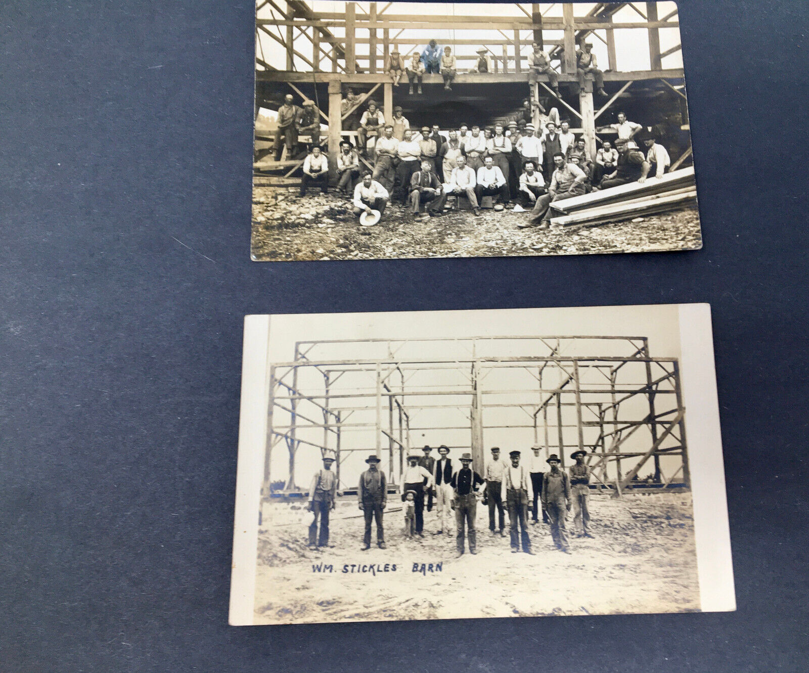 2 1910s Barn Raising Farm Crews Real Photo Postcards Agriculture Farming History