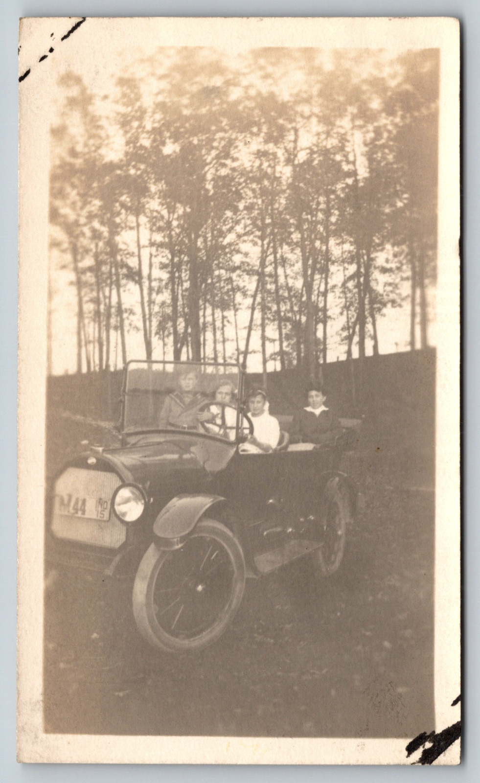 c1910s Ford Model T Classic Antique Car Boys Driving Car Automobile Real Photo