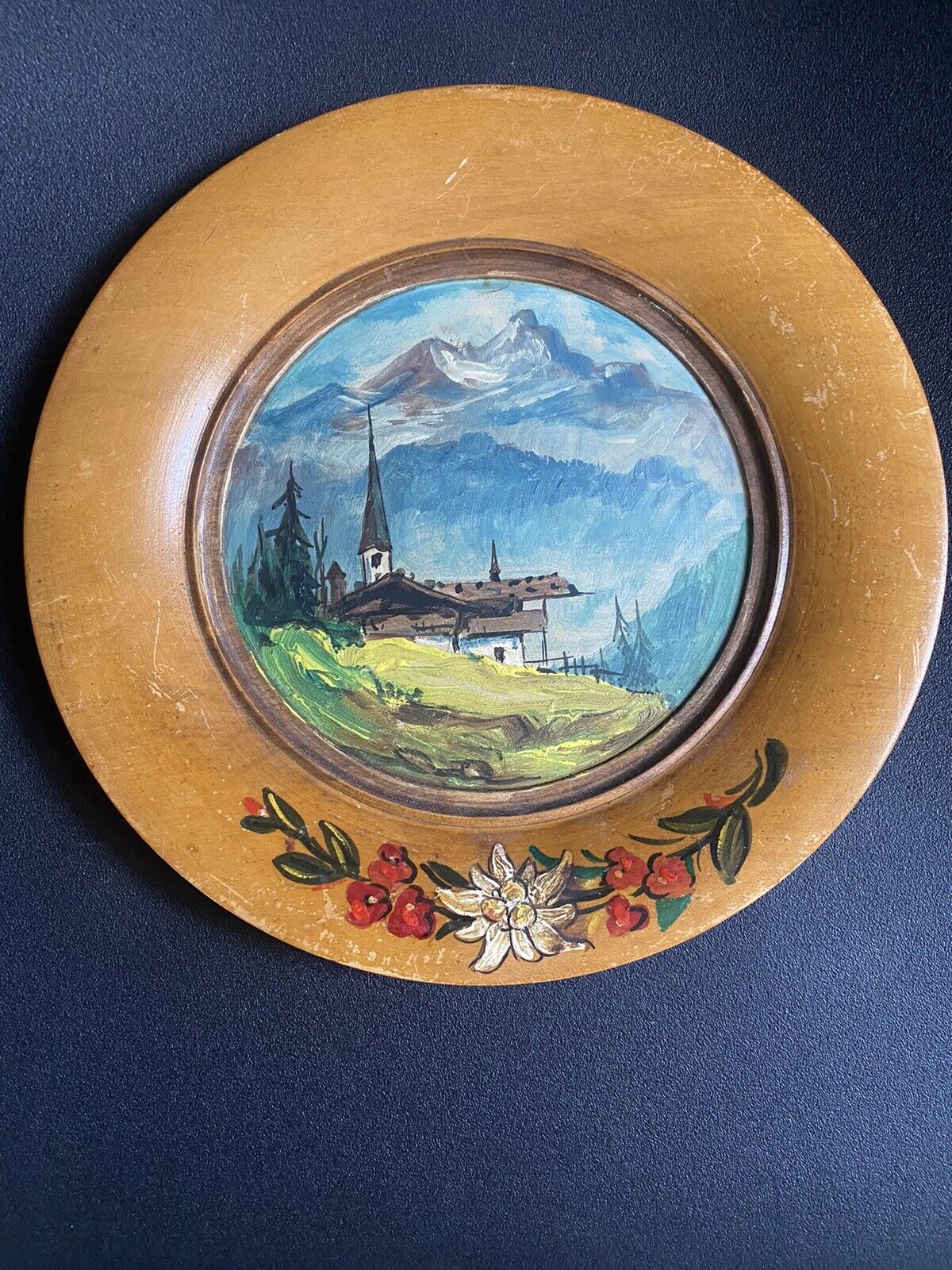 Vintage Hand Painted Wood Decorative Plate