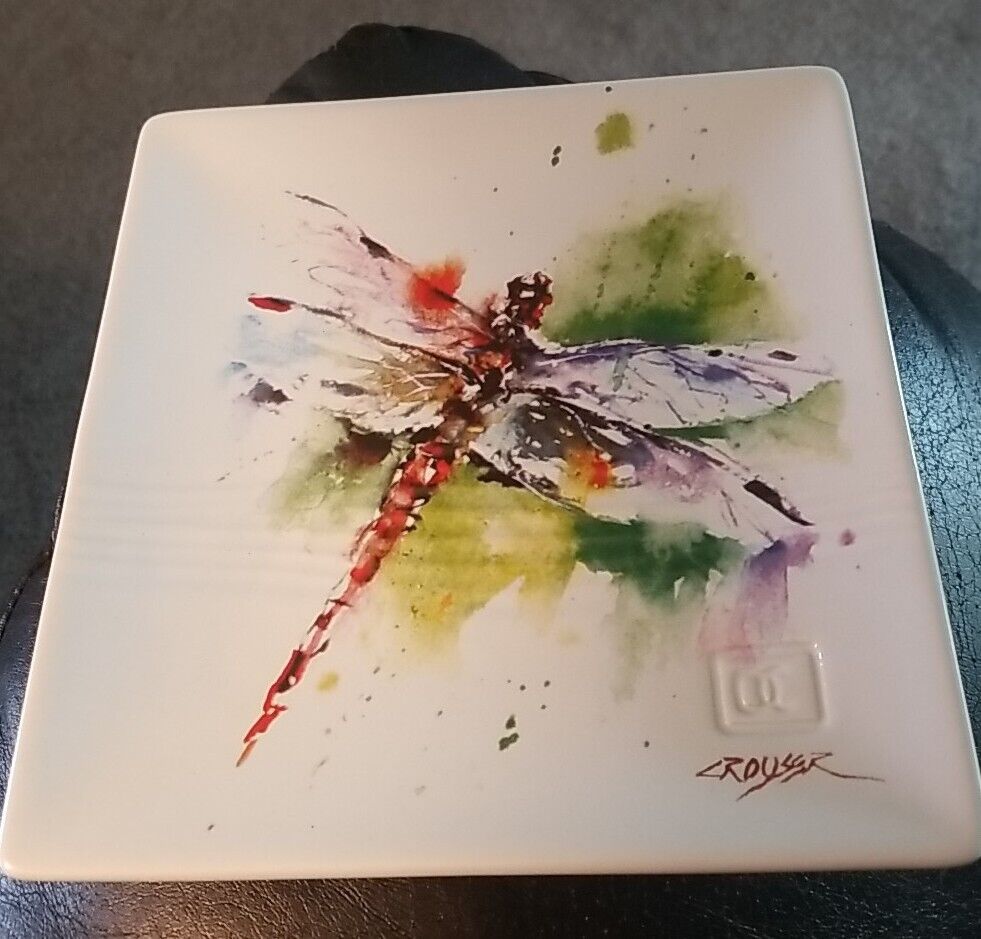 Dean Crouser Big Sky Carver 7 inch Snack Plate DRAGONFLY ART Watercolor