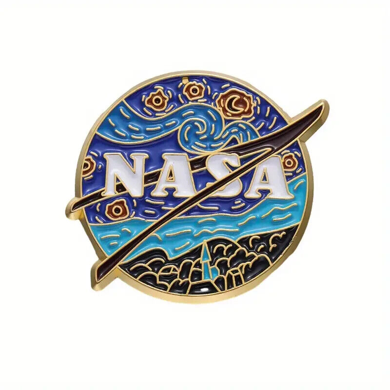 NASA Logo insignia Enamel Pin Lapel Brooch Astronaut Van Gogh Starry Night