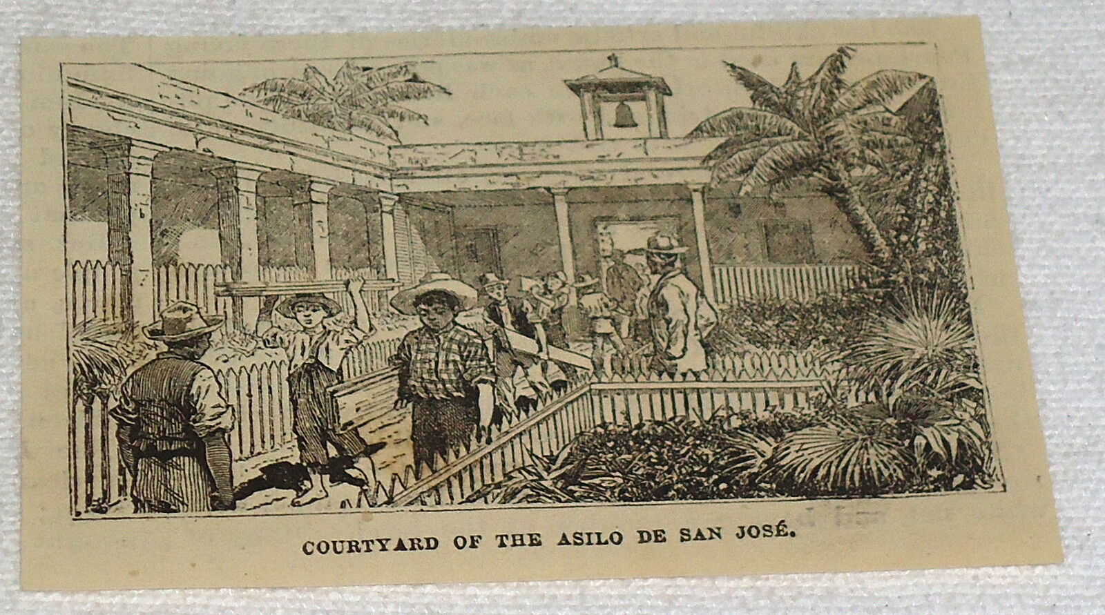 small 1878 magazine engraving ~ COURTYARD OF ASILO DE SAN JOSE Cuba
