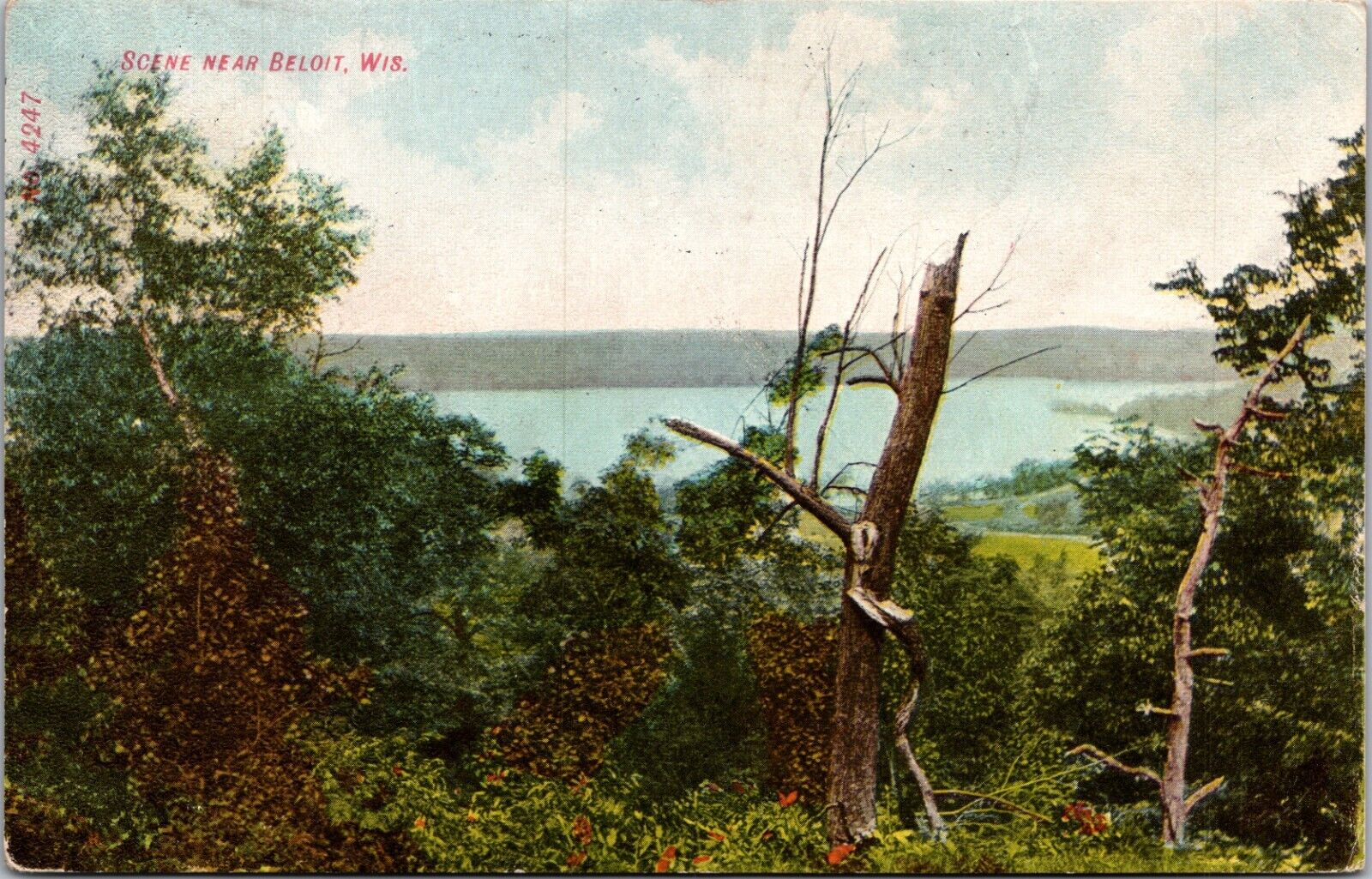 c1907 Rock River Scenic View, near Beloit, WI, antique card, Manitowoc