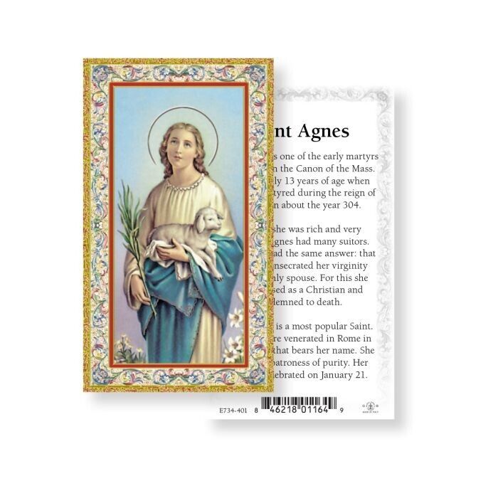 Saint St. Agnes with Short Biography on back - Gold Trim Paperstock Holy Card