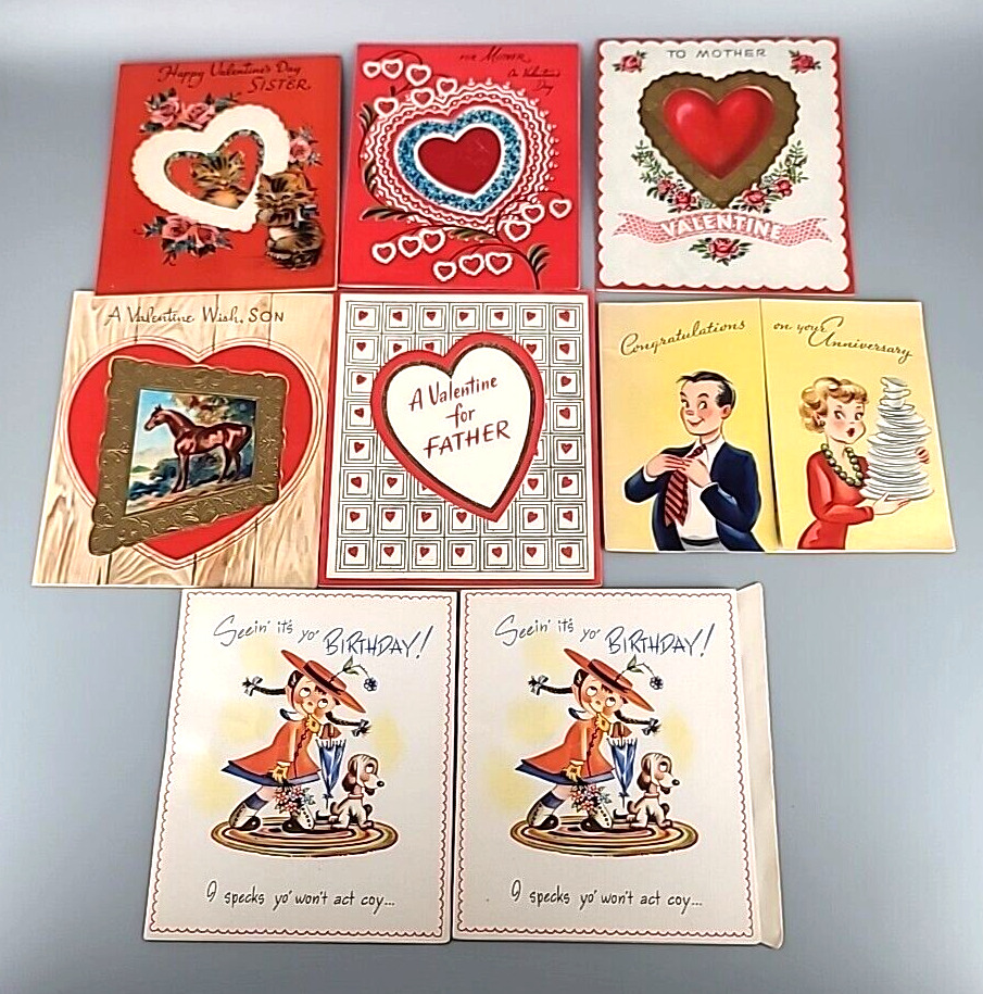 Lot of 8 Vintage Greeting Cards Valentine Birthday Google Eye Anniversary Pop-up