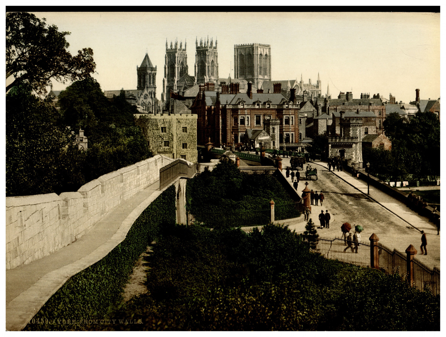 Yorkshire. York. From City Walls.  Vintage photochrome by P.Z, photochrome Zurich