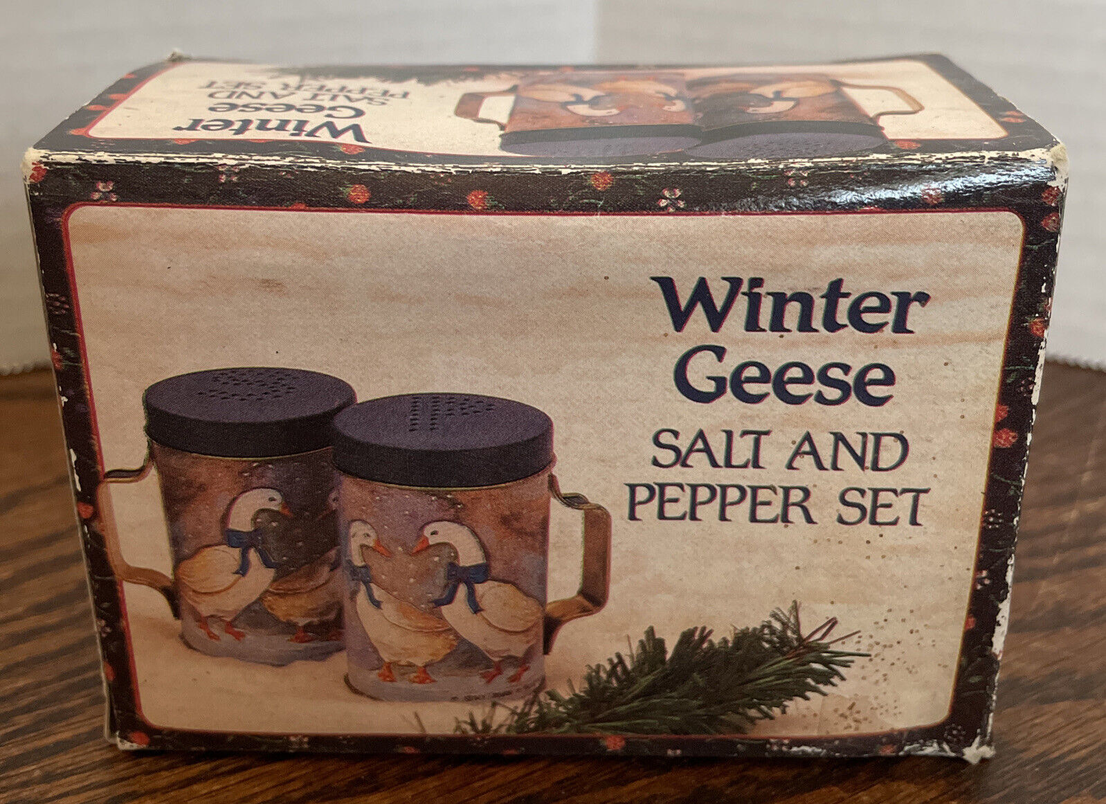 Vintage Salt & Pepper Shakers Tin Aluminum Metal Country Winter Geese Goose NOS