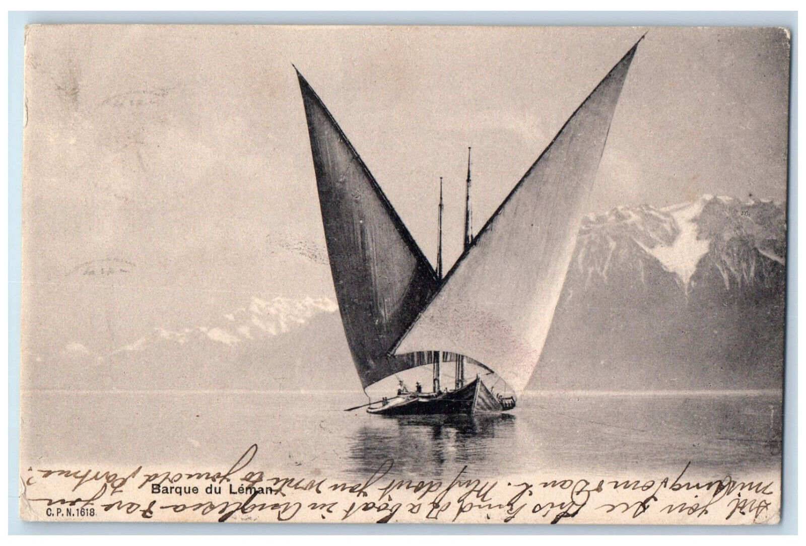 c1905 Scene of Sailboat at Lake Geneva Switzerland Posted Antique Postcard