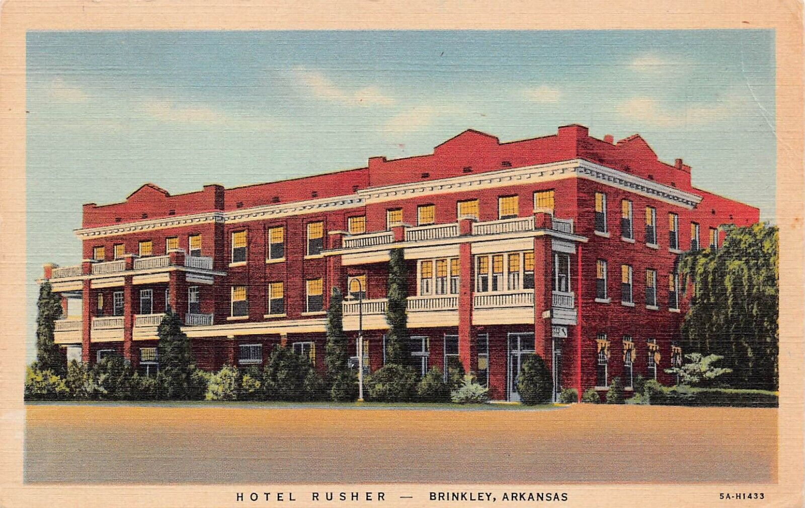 Brinkley AR Arkansas Hotel Rusher Linen 1930s Hwy 70 Vtg Postcard B15