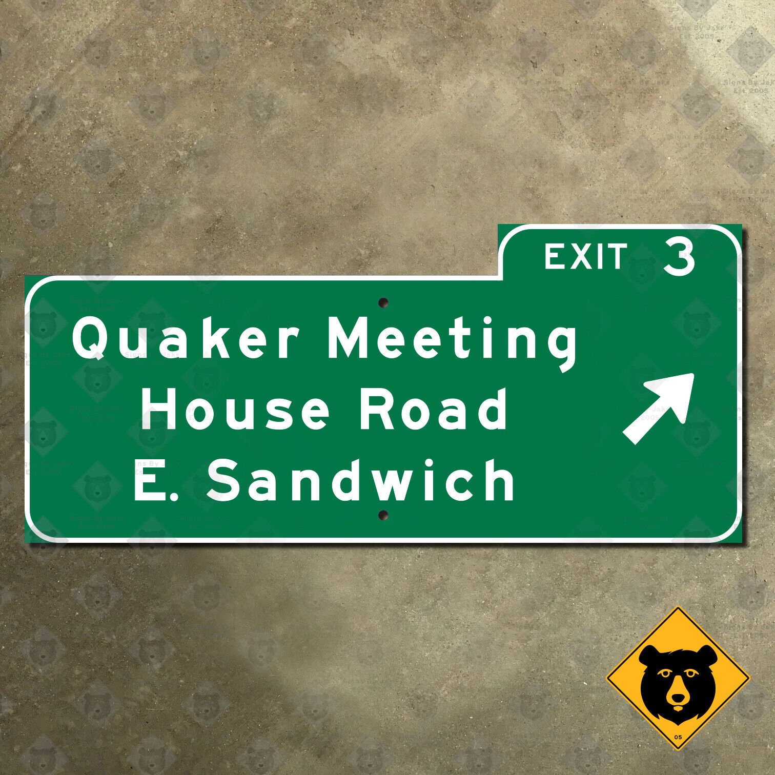 Massachusetts Mid-Cape Highway US route 6 exit 3 sign East Sandwich Quaker 27x12