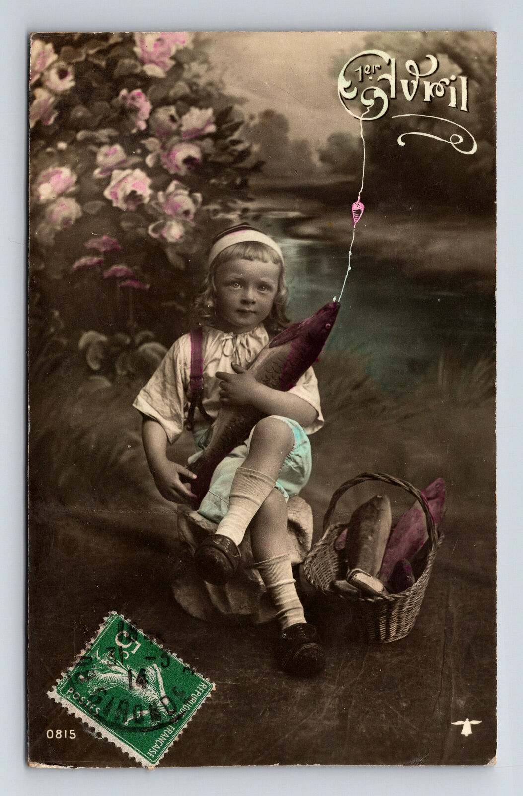 c1914 RPPC Young French Girl Friendship Gift New Years Hand Colored Postcard