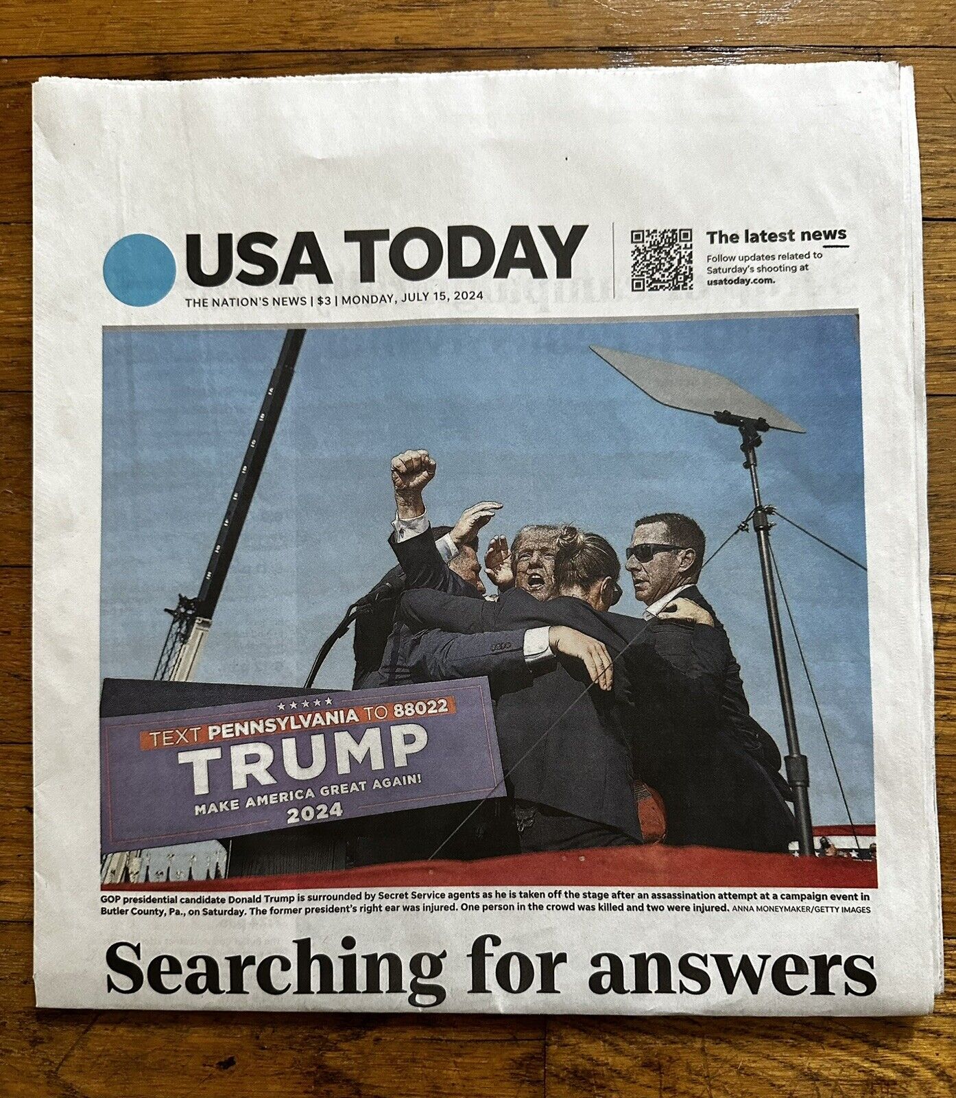 USA TODAY Searching For Answers Donald Trump Shot Headlines Newspaper  July 15