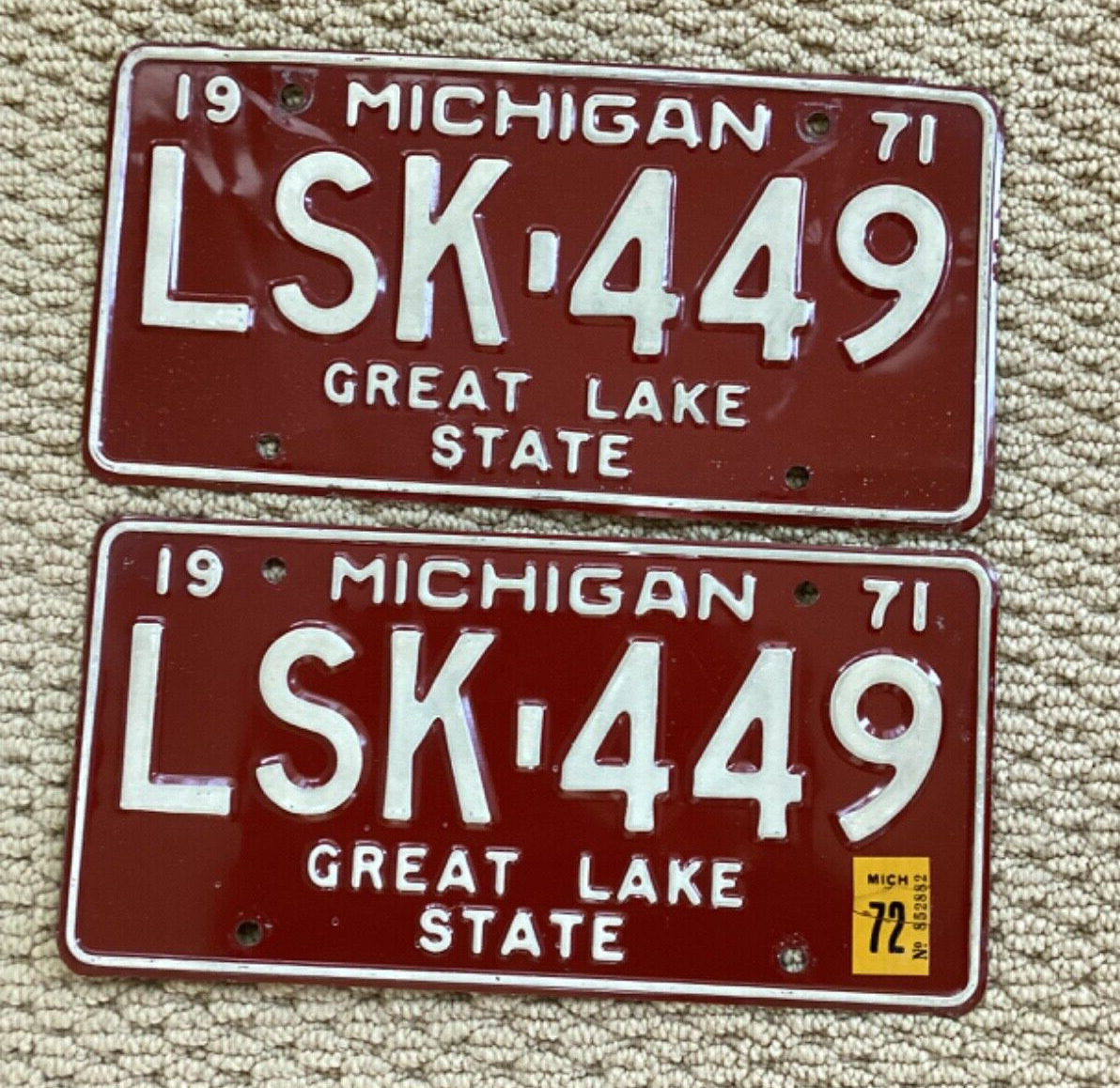 1971 MICHIGAN License plate Matching pair LSK-449