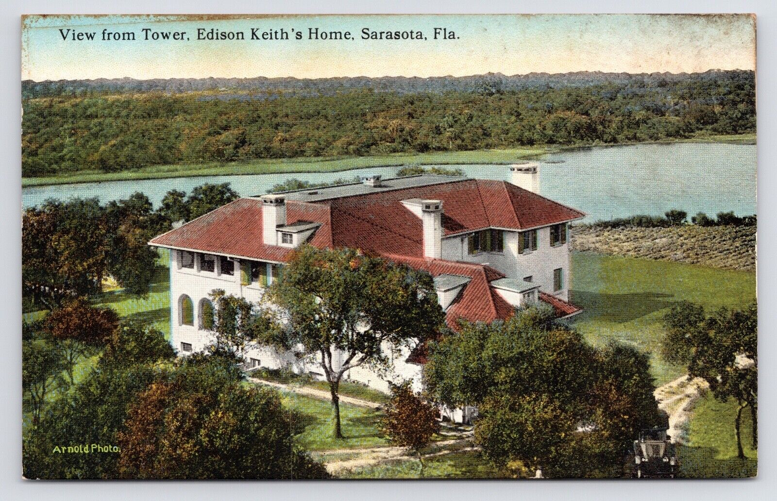c1907 Edison Keith\'s Home Mansion from Tower Aerial Sarasota Florida FL Postcard