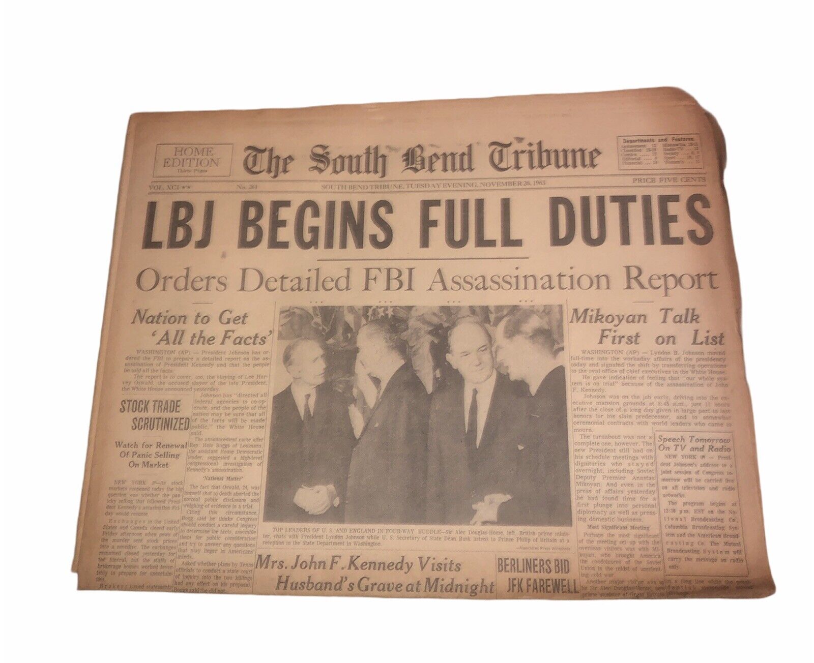 LBJ Begins Full Duties November 26, 1963 The South Bend Tribune Newspaper