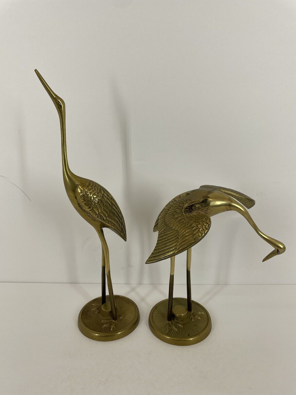 Vintage Solid Brass Storks Cranes Birds Pair Of Figures MCM Korea
