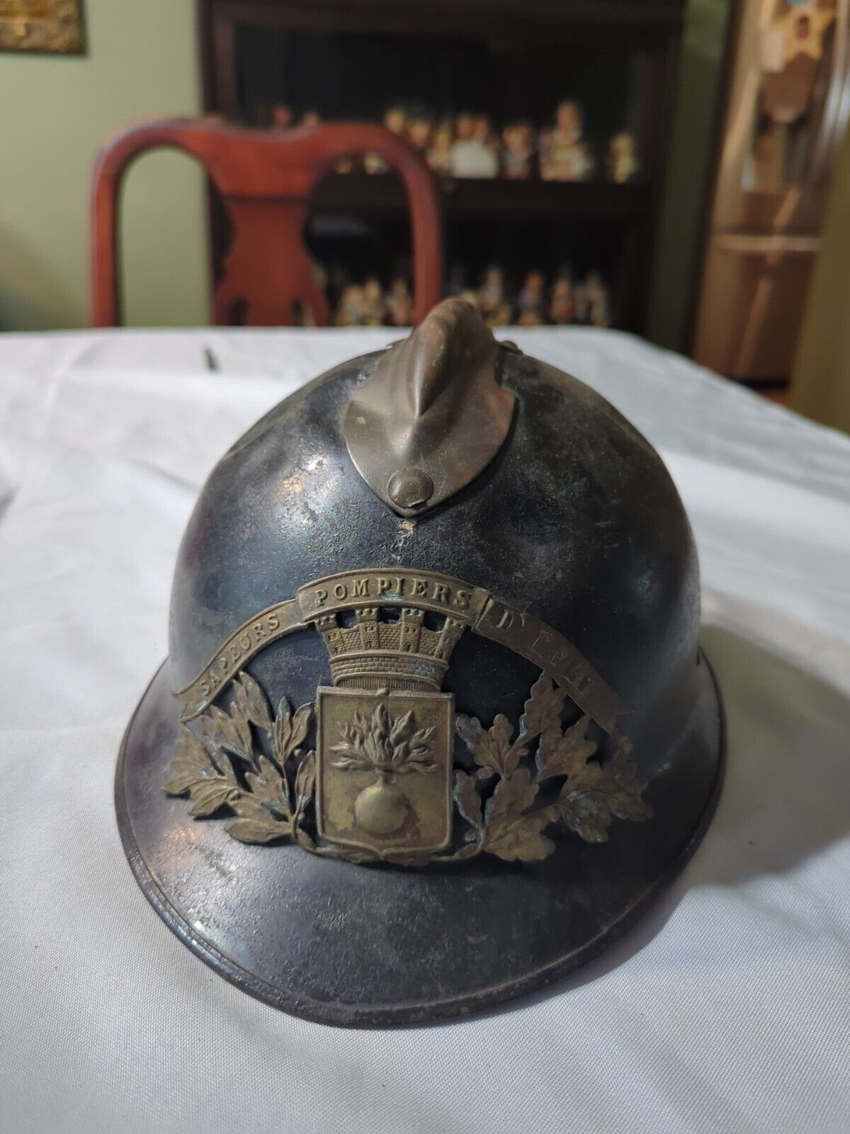 Rare Black WWI Black French Fire Brigade / Military Helmet 100% Original