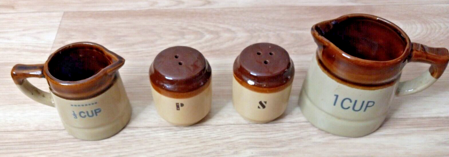 Vintage Brown Salt Pepper 1 Cup 1/2 Cup 1/3 Cup  Measuring Set Pots