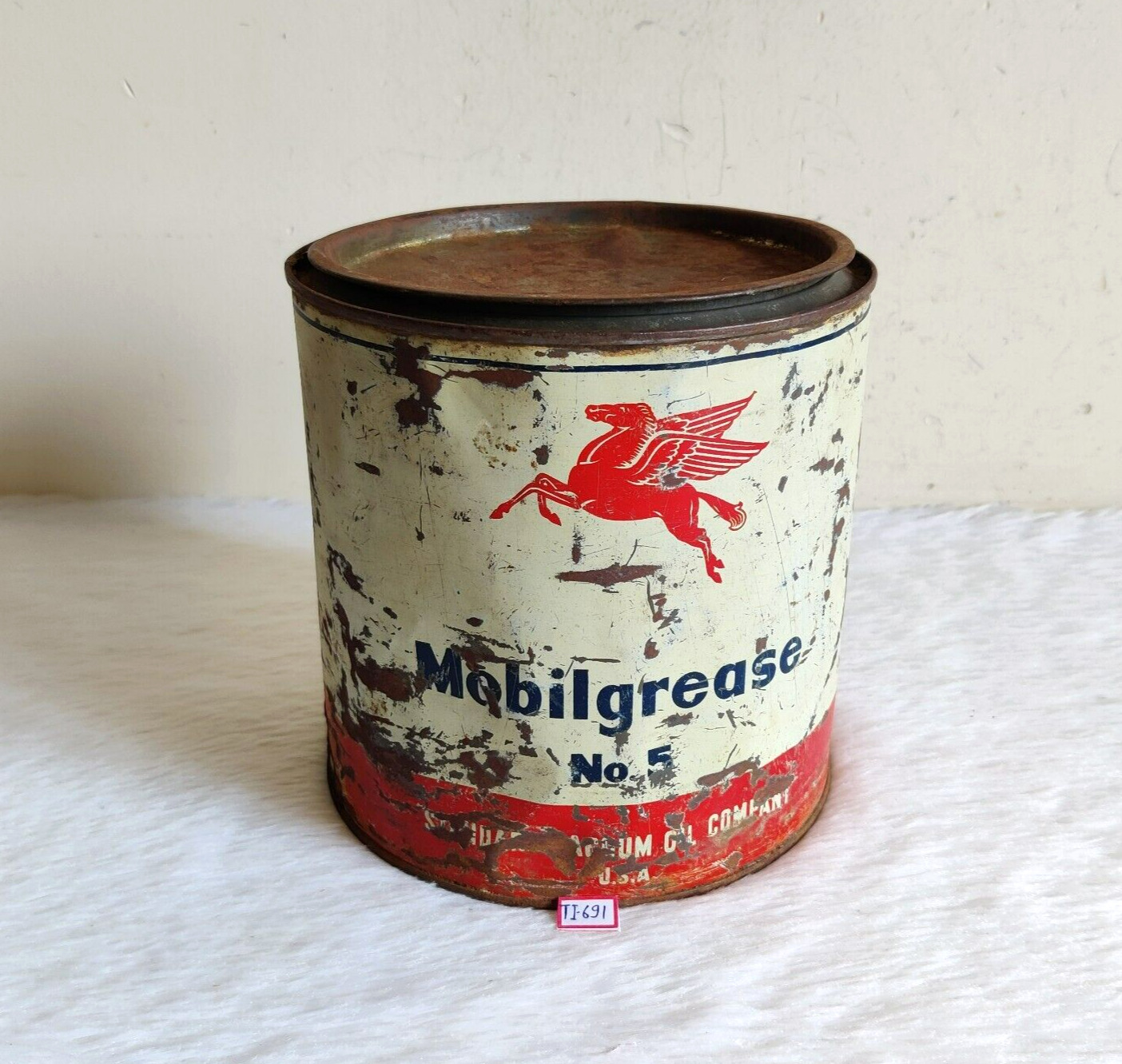 1960s Vintage Mobilgrease Paint Advertisement Tin Box USA Collectible TI691