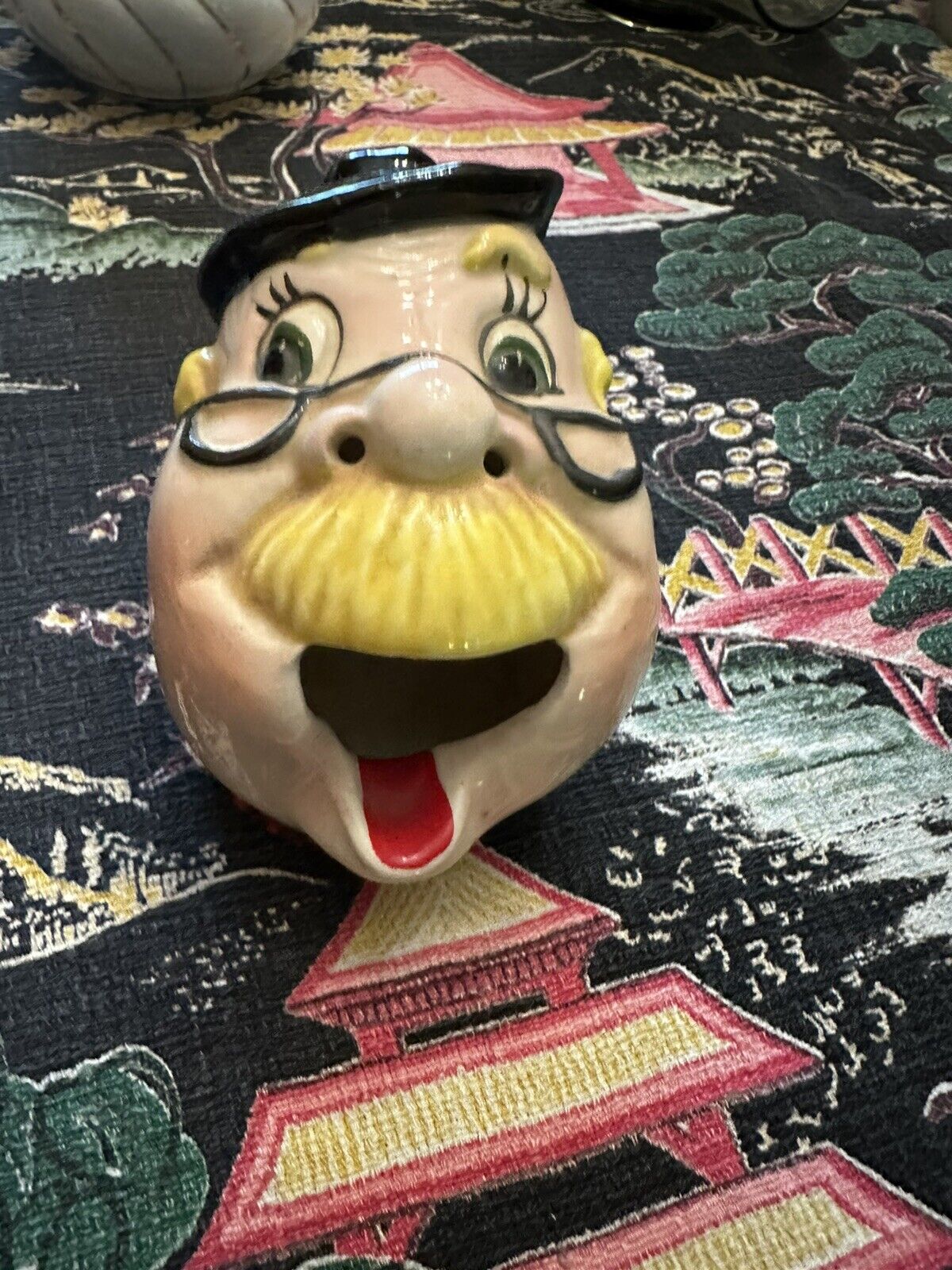 Vintage Shafford Ashtray Old Man Head Yellow Mustache Open Mouth Japan