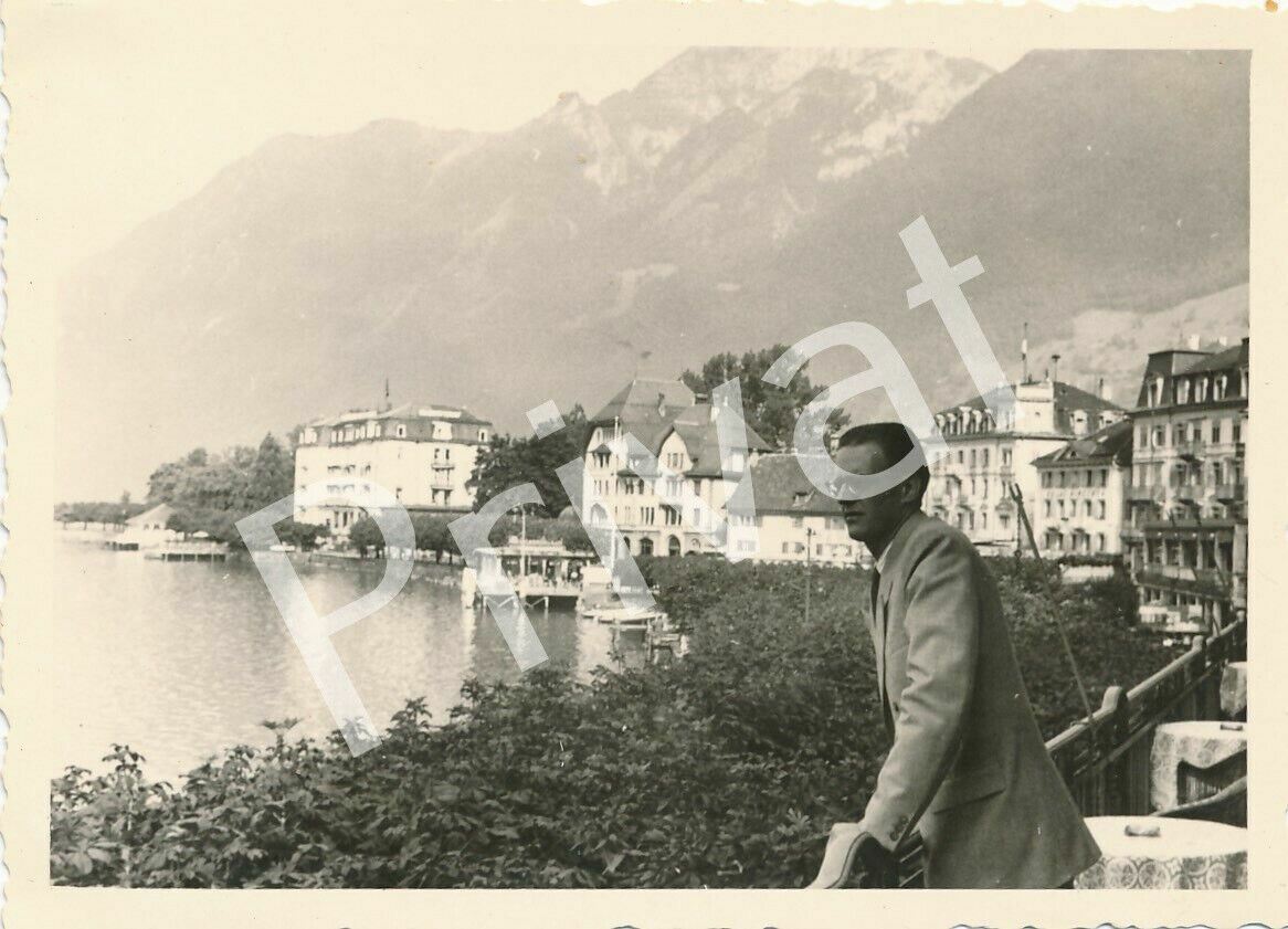 Photo view of fountain promenade Lucerne Lake 1950 Switzerland Ch A1.34
