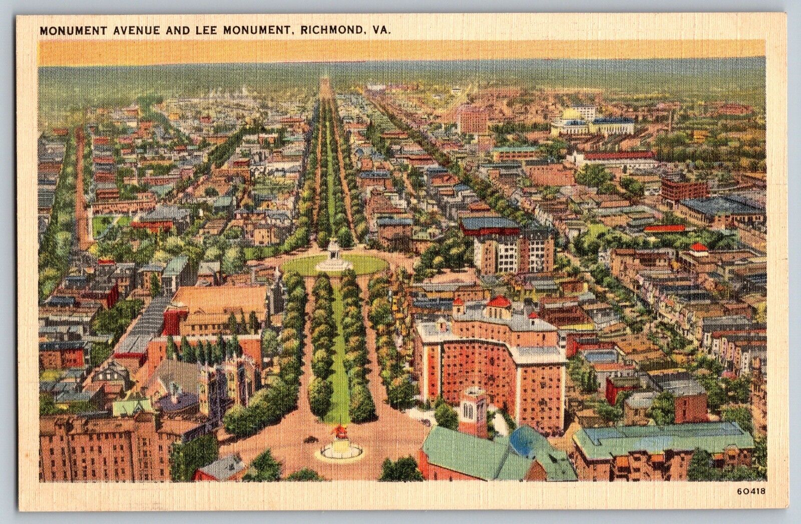 Richmond, Virginia VA - Monument Avenue & Lee Monument - Vintage Postcard