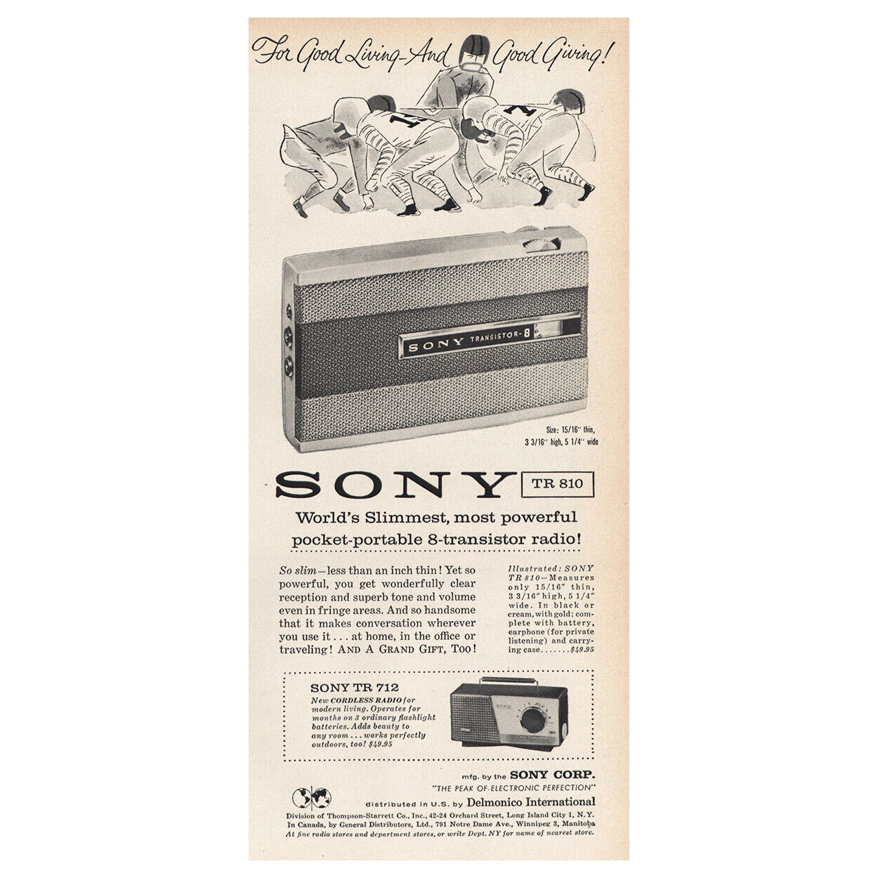 1959 Sony TR810: Slimmest Most Powerful Pocket Portable Vintage Print Ad