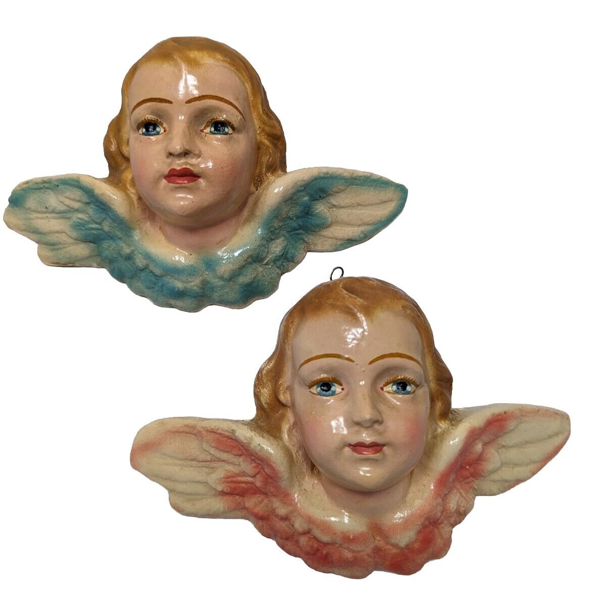 Vintage Putti Angel Cherub Wall Hanging Busts Composite or Terracotta? Set of 2