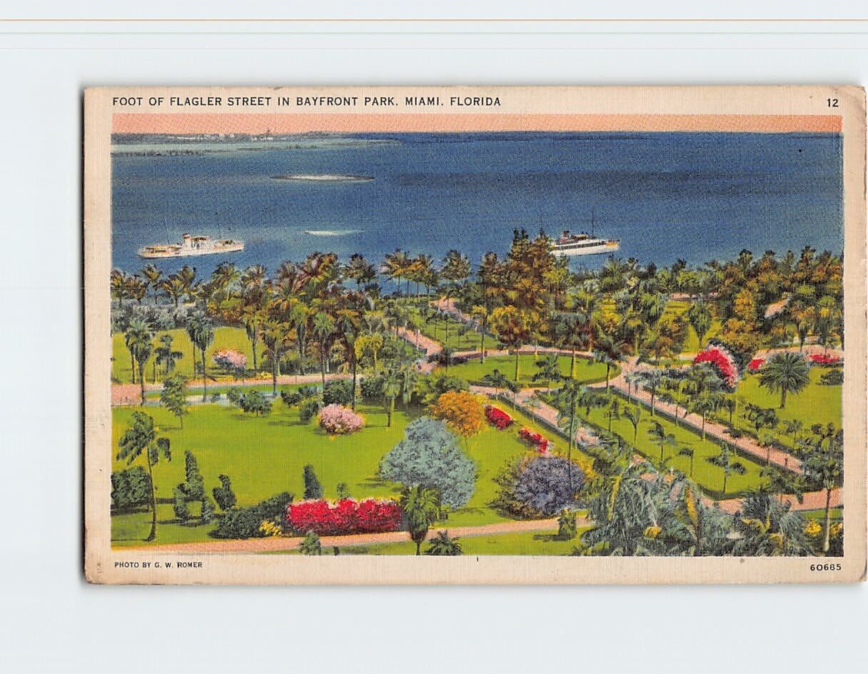 Postcard Foot of Flagler Street in Bayfront Park Miami Florida USA
