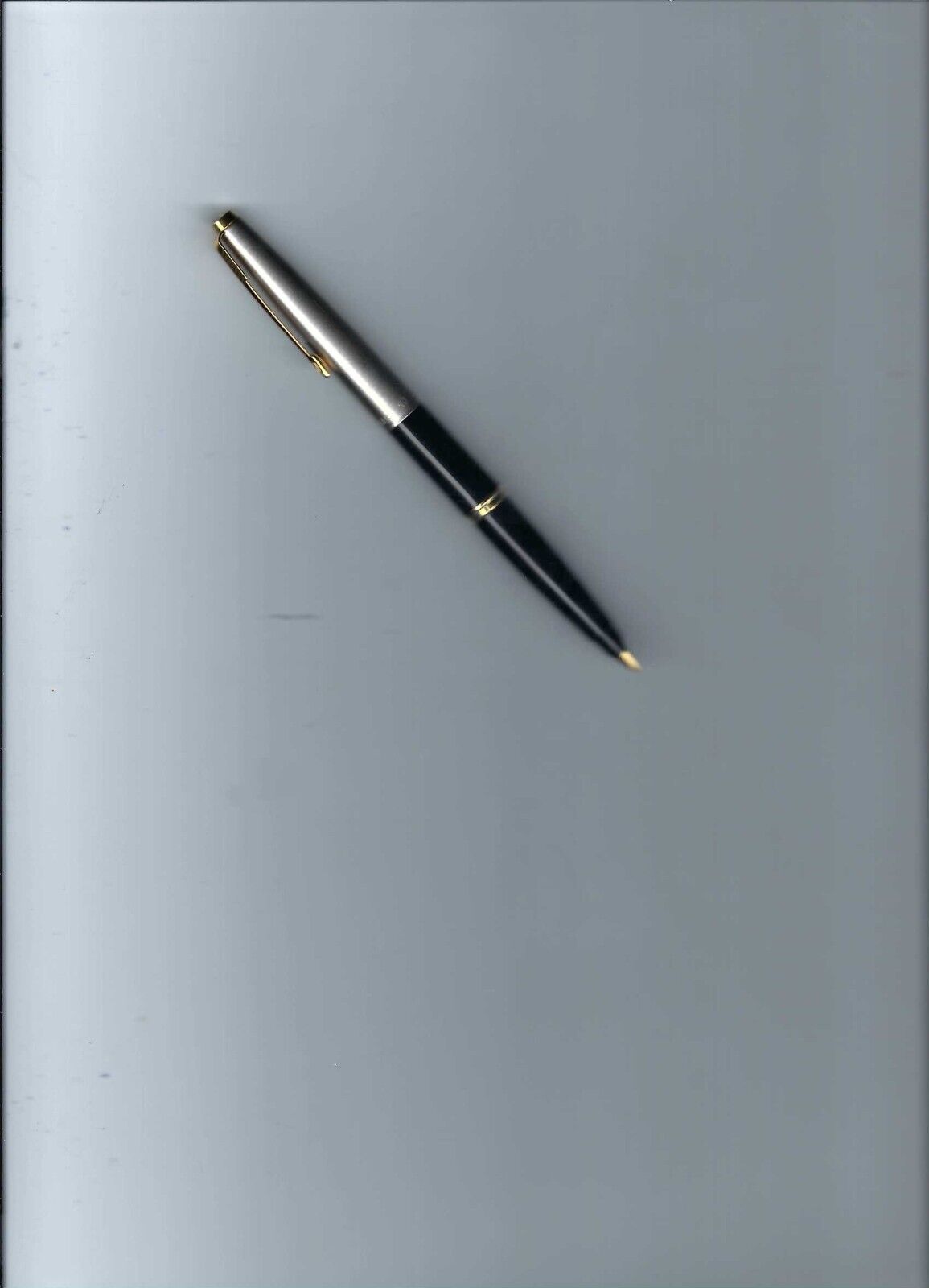 Vtg. Parker 45 Black & Chrome W/Gold Trim Fountain Pen W/Fine Gold Nib & Adaptor