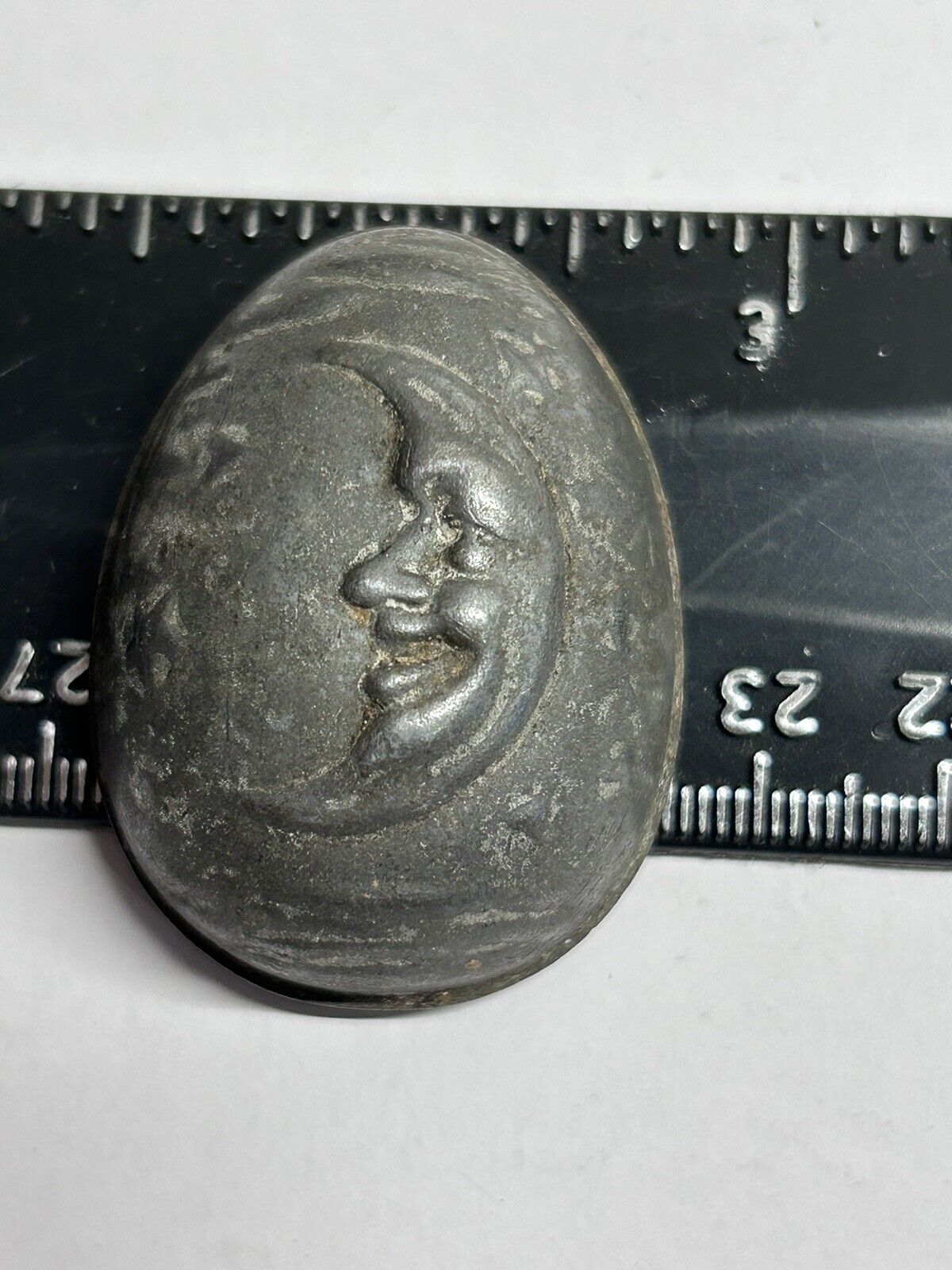 Antique Tin Chocolate/Candy Mold Small Egg Shape Crescent Moon Face 