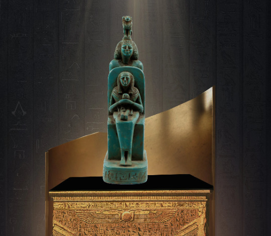 Unique scene of ISIS goddess sitting protecting Baby Horus