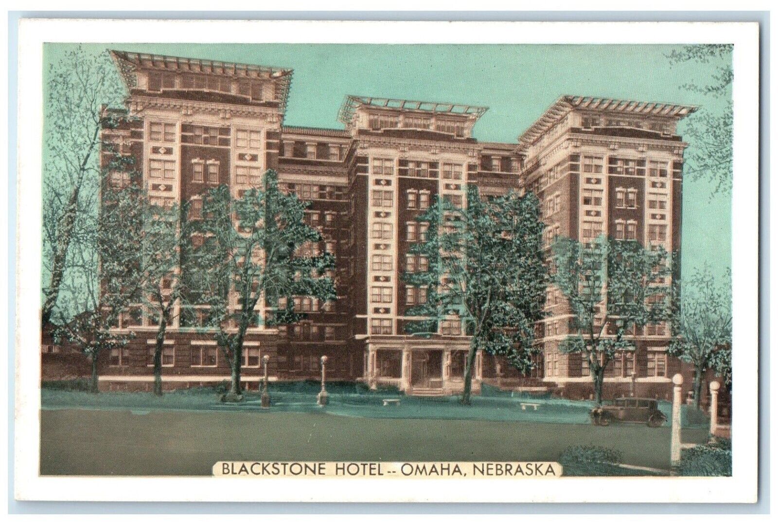c1930's Blackstone Hotel Building Car Scene Omaha Nebraska NE Vintage Postcard