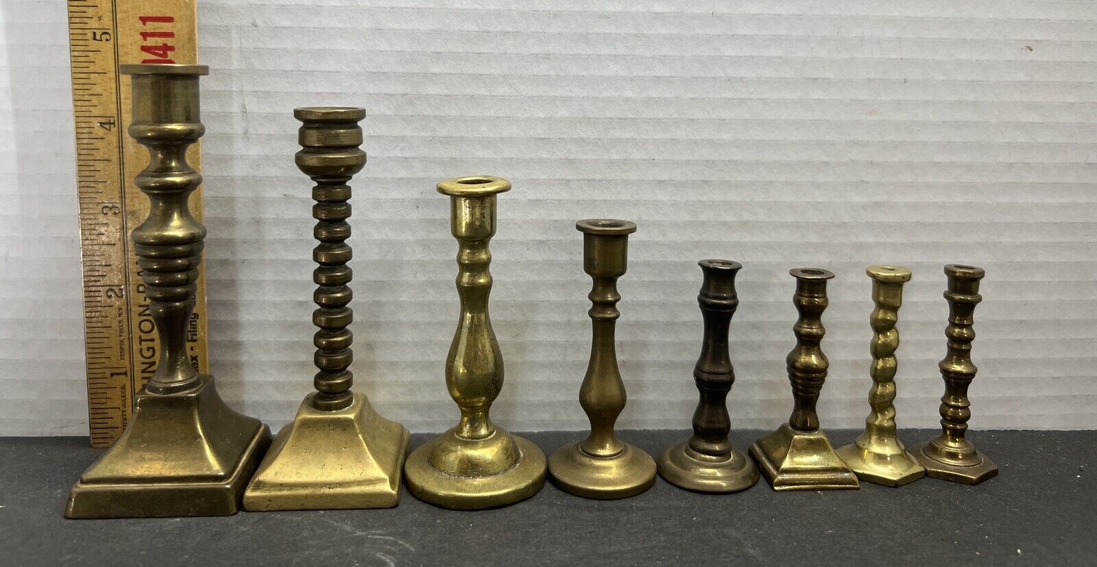(A) Vintage Lot of 8 Small Brass Candlesticks Candle Holders Size Varies