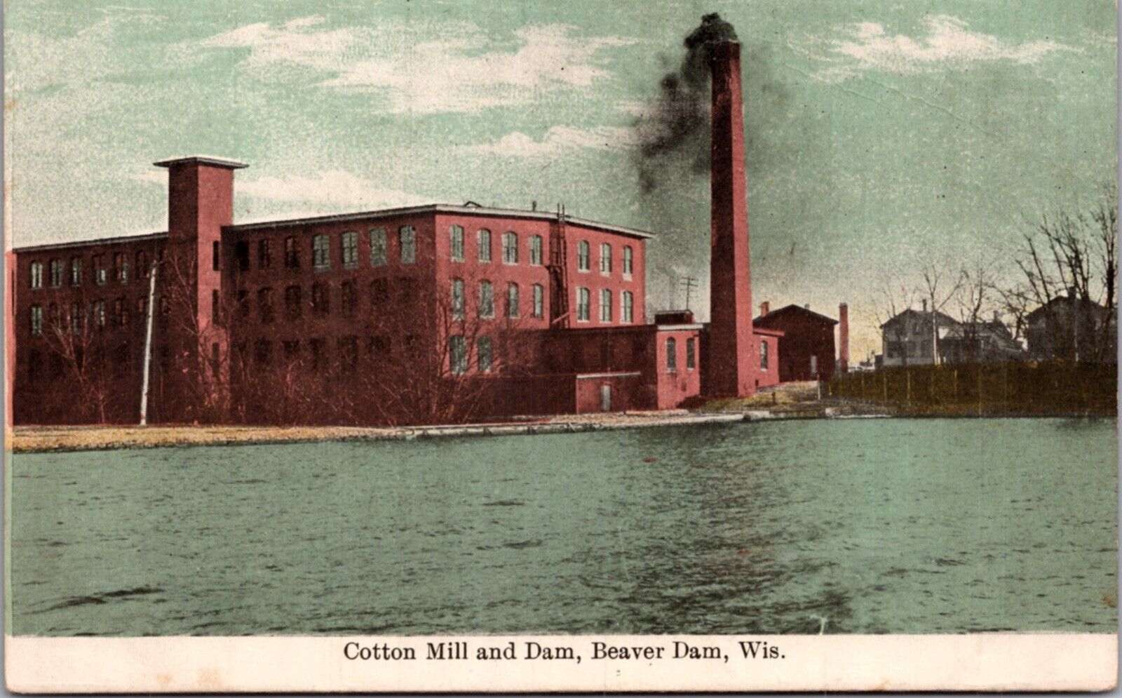 Postcard Cotton Mill and Dam in Beaver Dam, Wisconsin