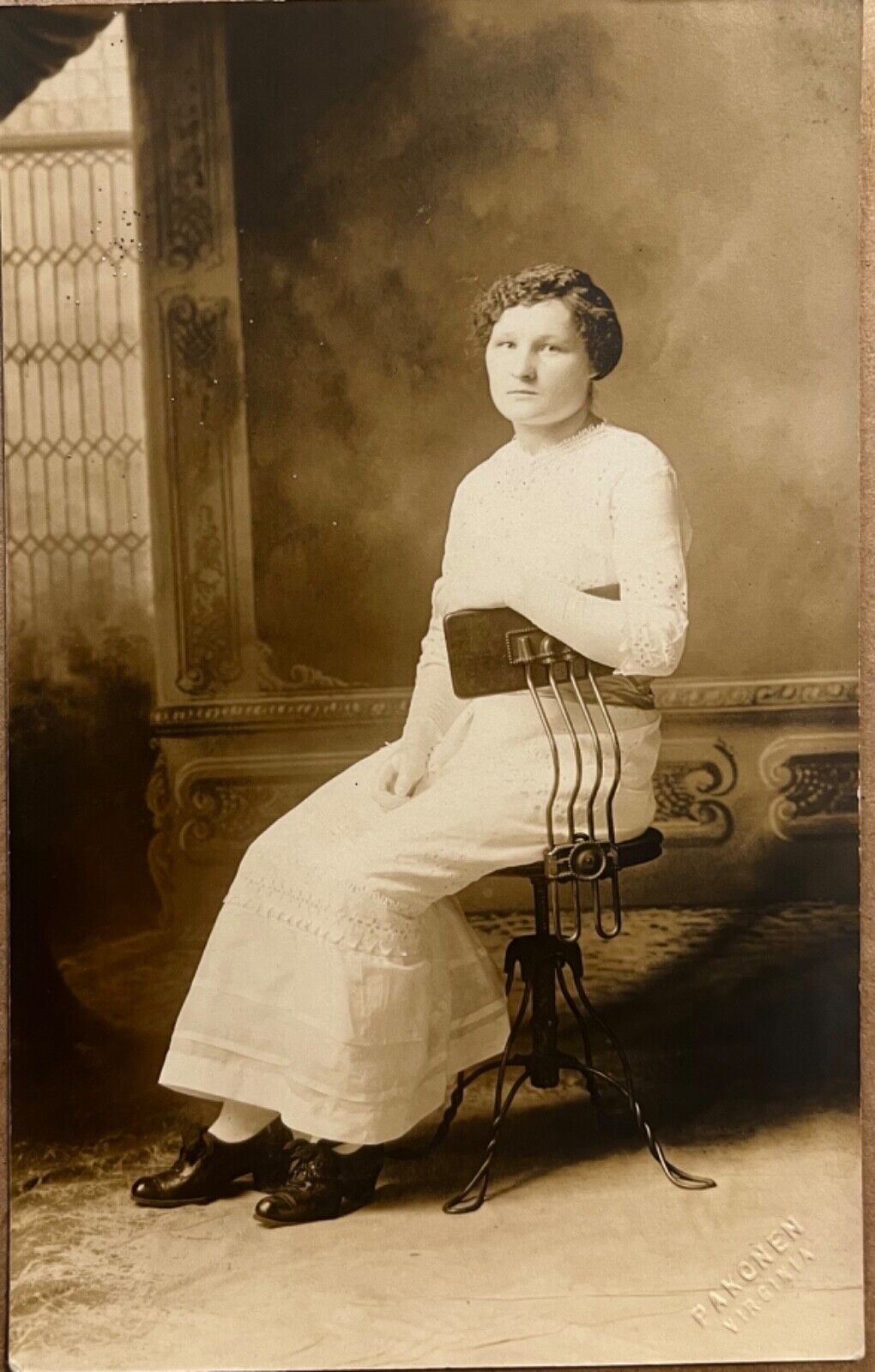 RPPC Virginia Minnesota Pretty Lady in Chair Antique Real Photo Postcard c1910