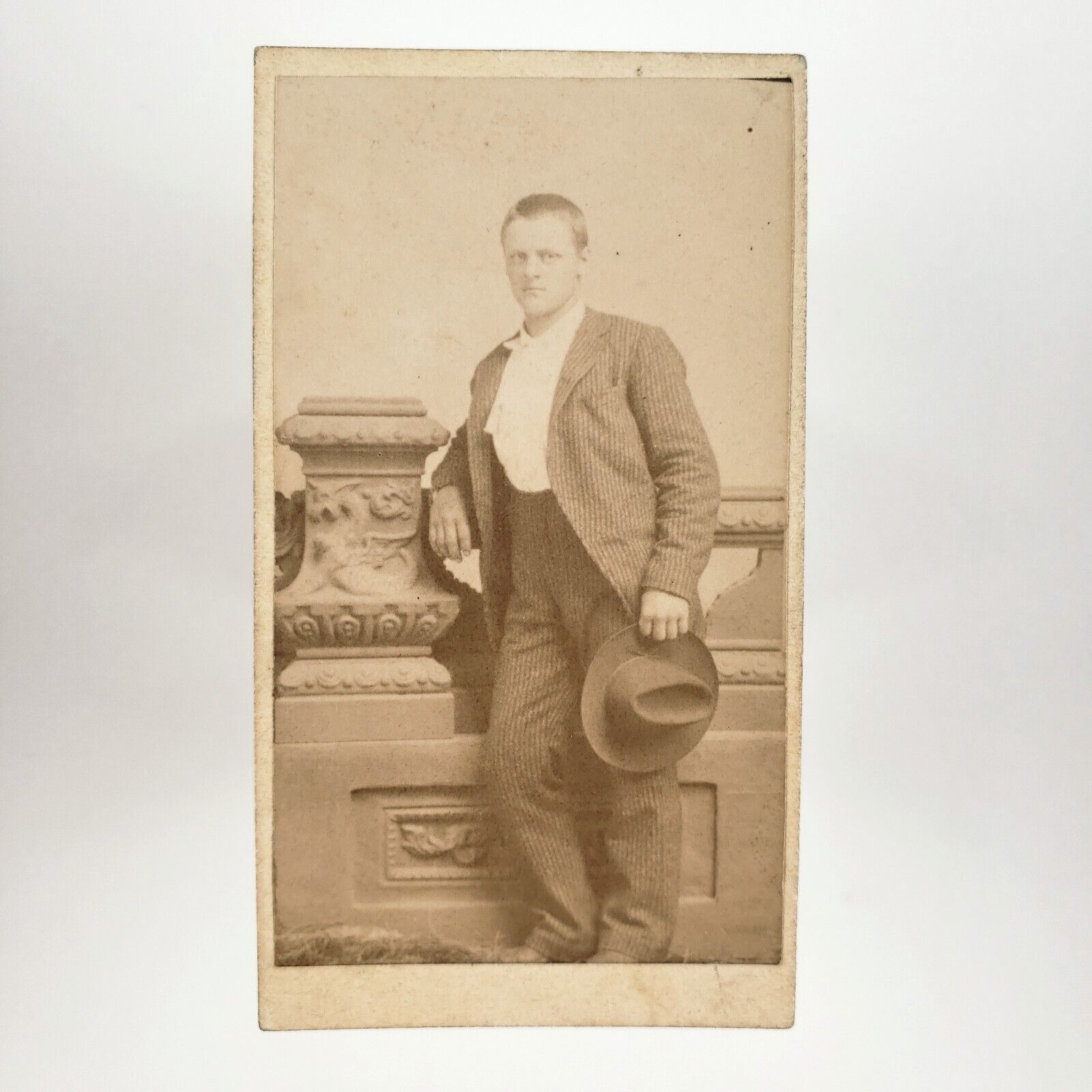 Northfield Minnesota Man Penny Photo c1890 Card-Mounted Leaning Without Hat H884