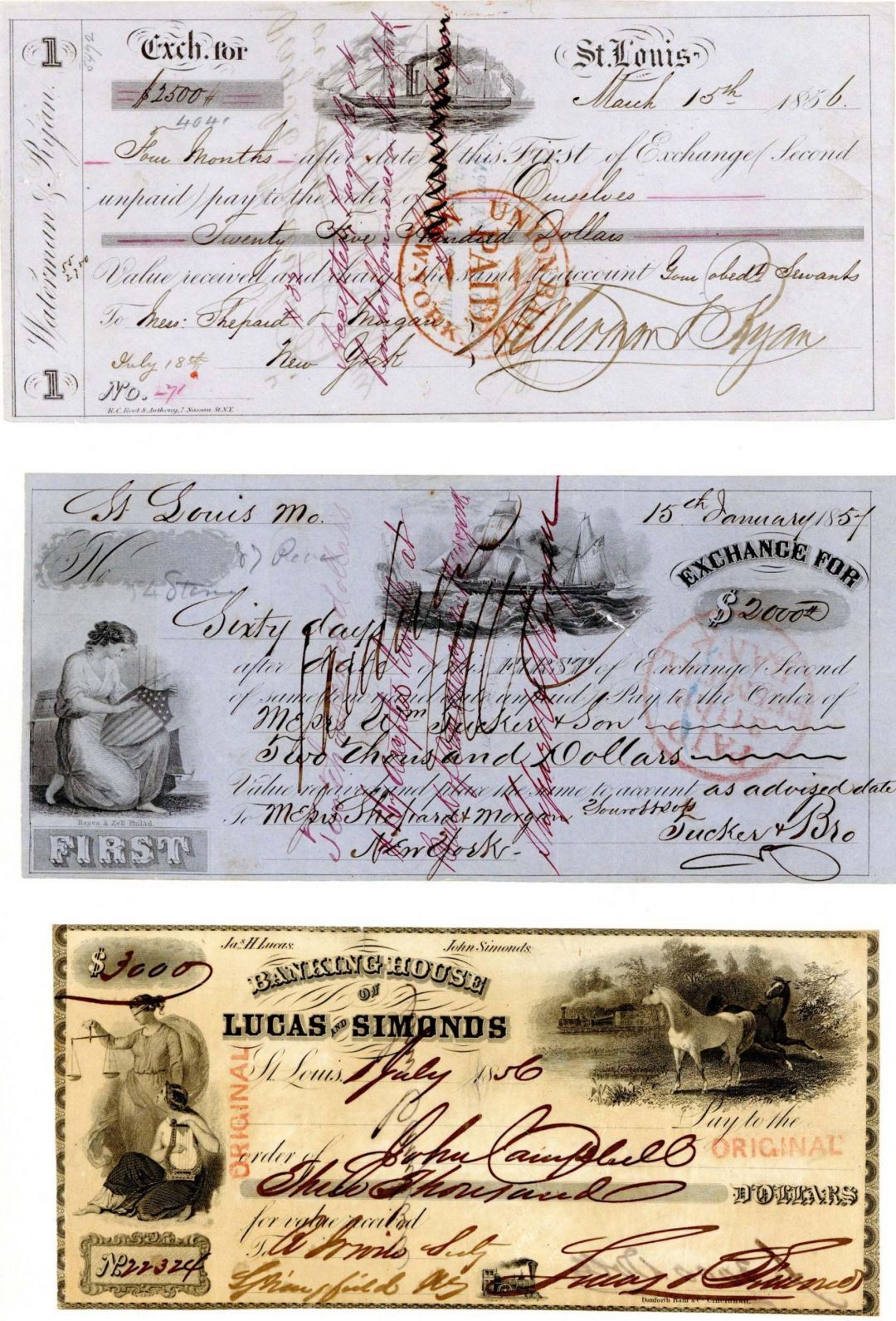 Group of 5 Different Checks with Revenues - Check - Checks with Revenue Stamps