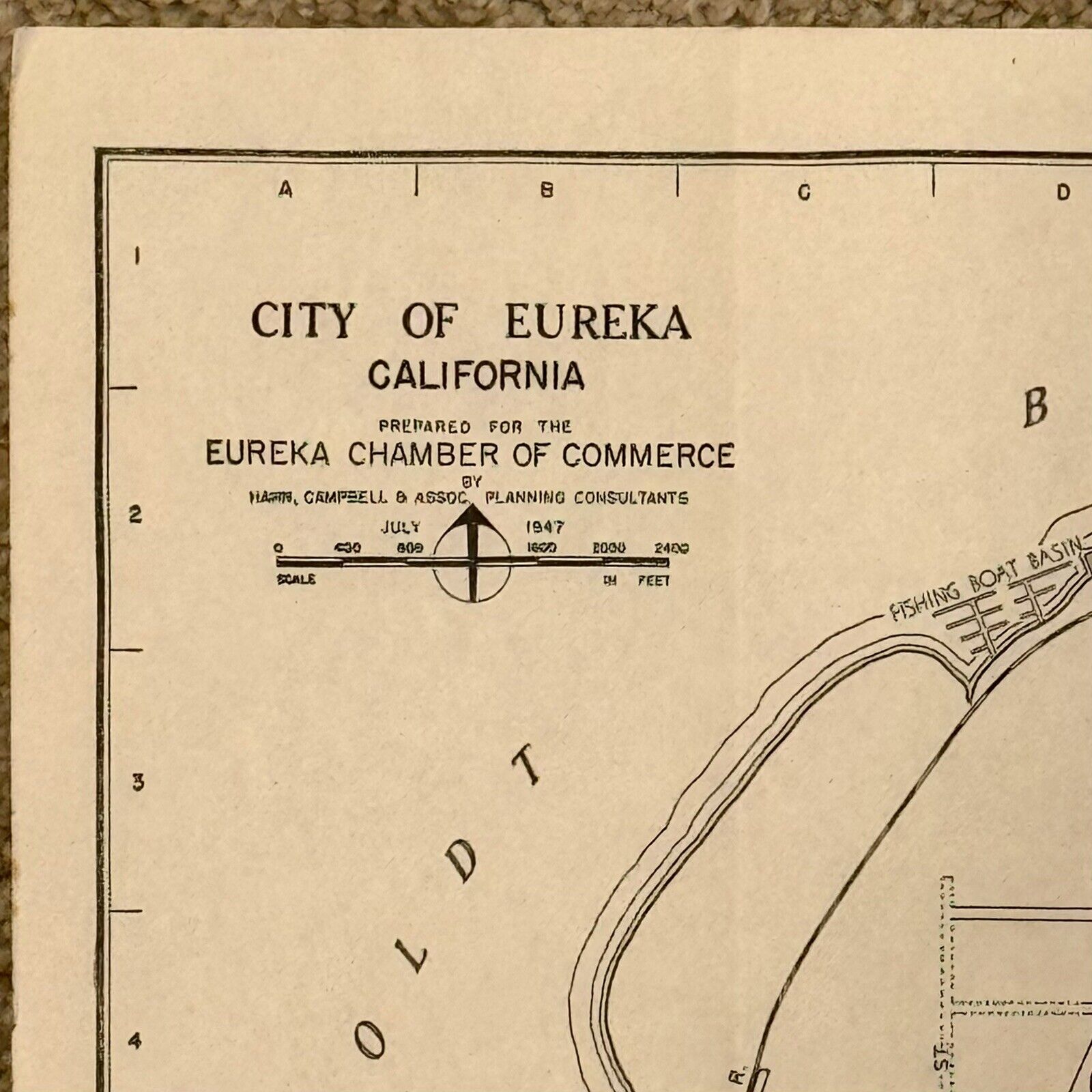 Vintage Map Eureka California Chamber Of Commerce Street Planning  1947