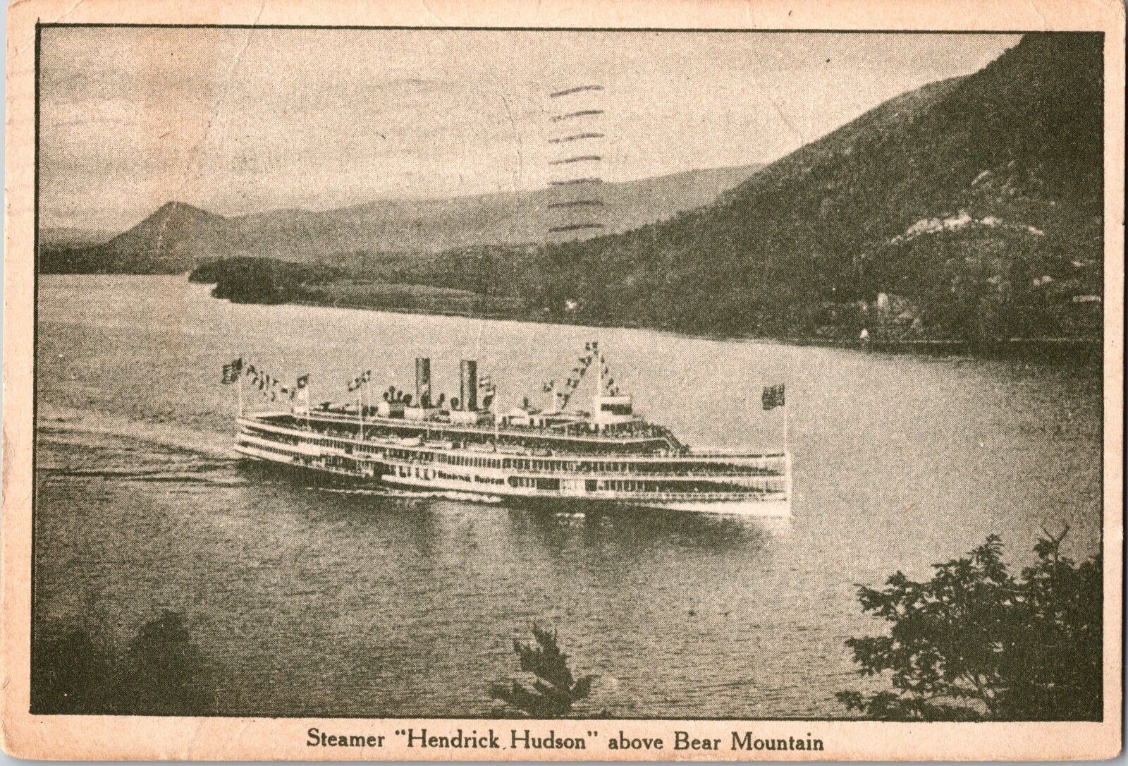 LOT G96 -STEAM SHIP POSTCARD HENDRICK HUDSON 1929 NEWBURGH NY