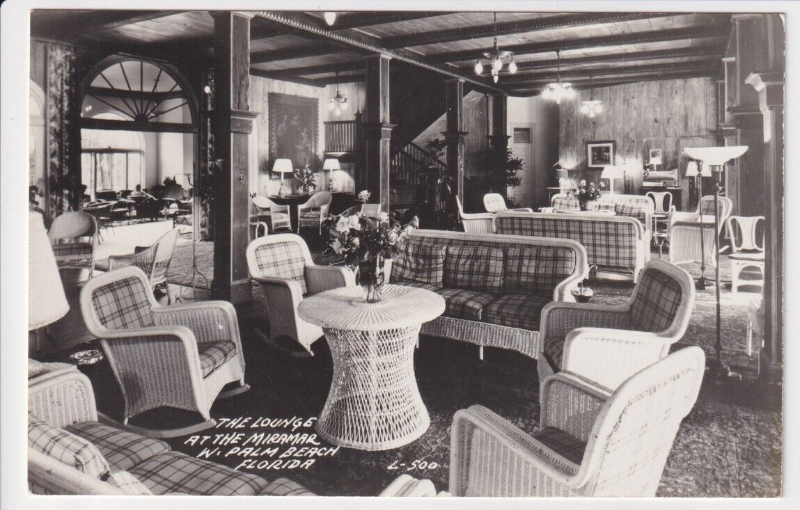 RPPC West Palm Beach, Florida FL - The Lounge In Miramar Inn - Vintage Postcard