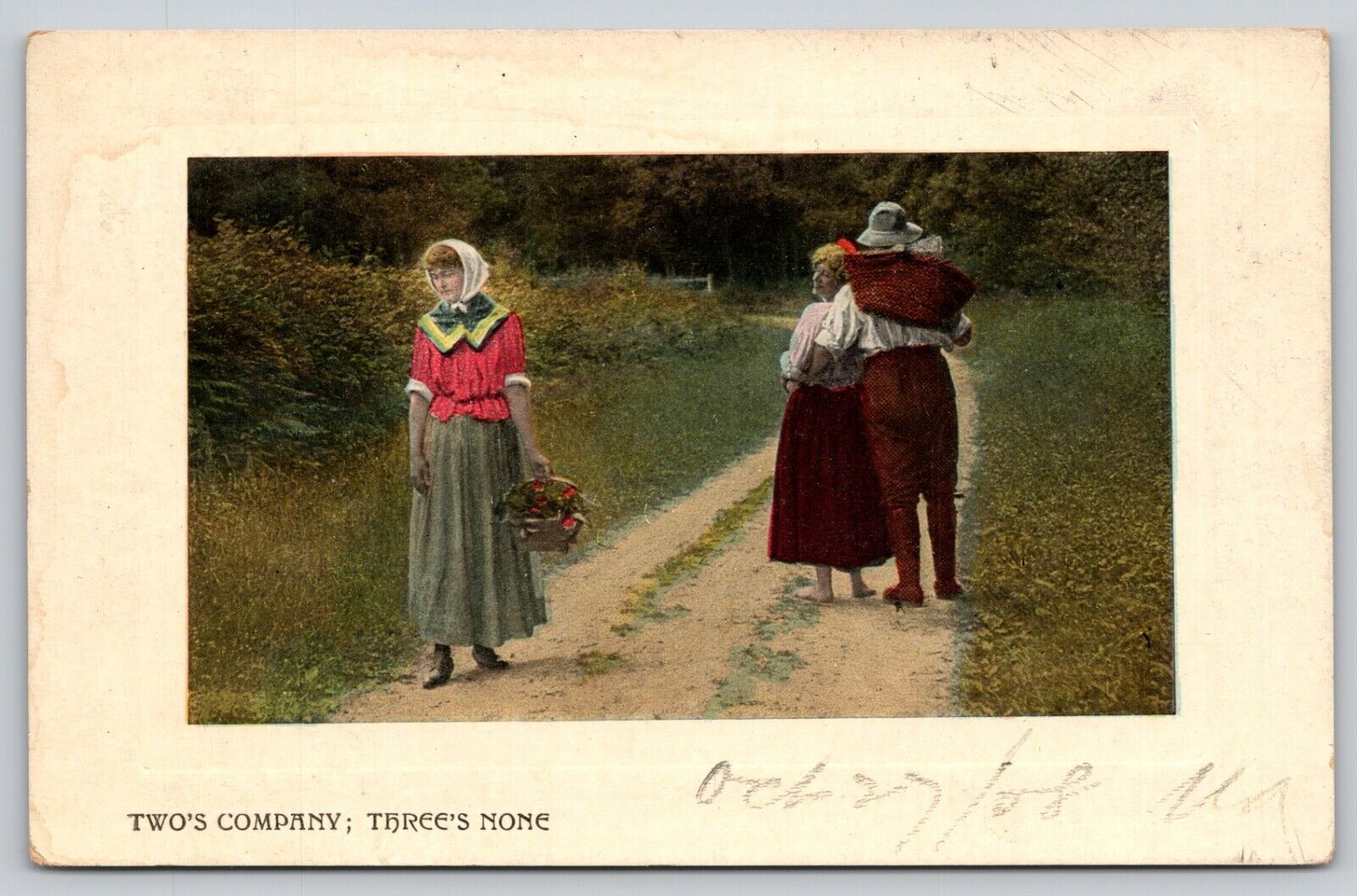 Postcard Two's Company Three's None Valentine's Series Card Embossed UDB UNP A14