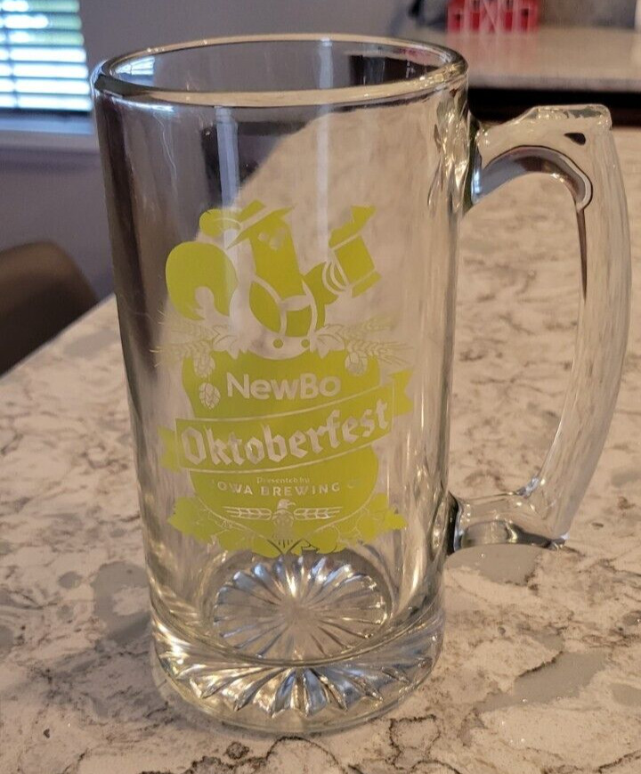 New NewBo Oktoberfest Beer Mug Glass w Handle Cedar Rapids Iowa 7\
