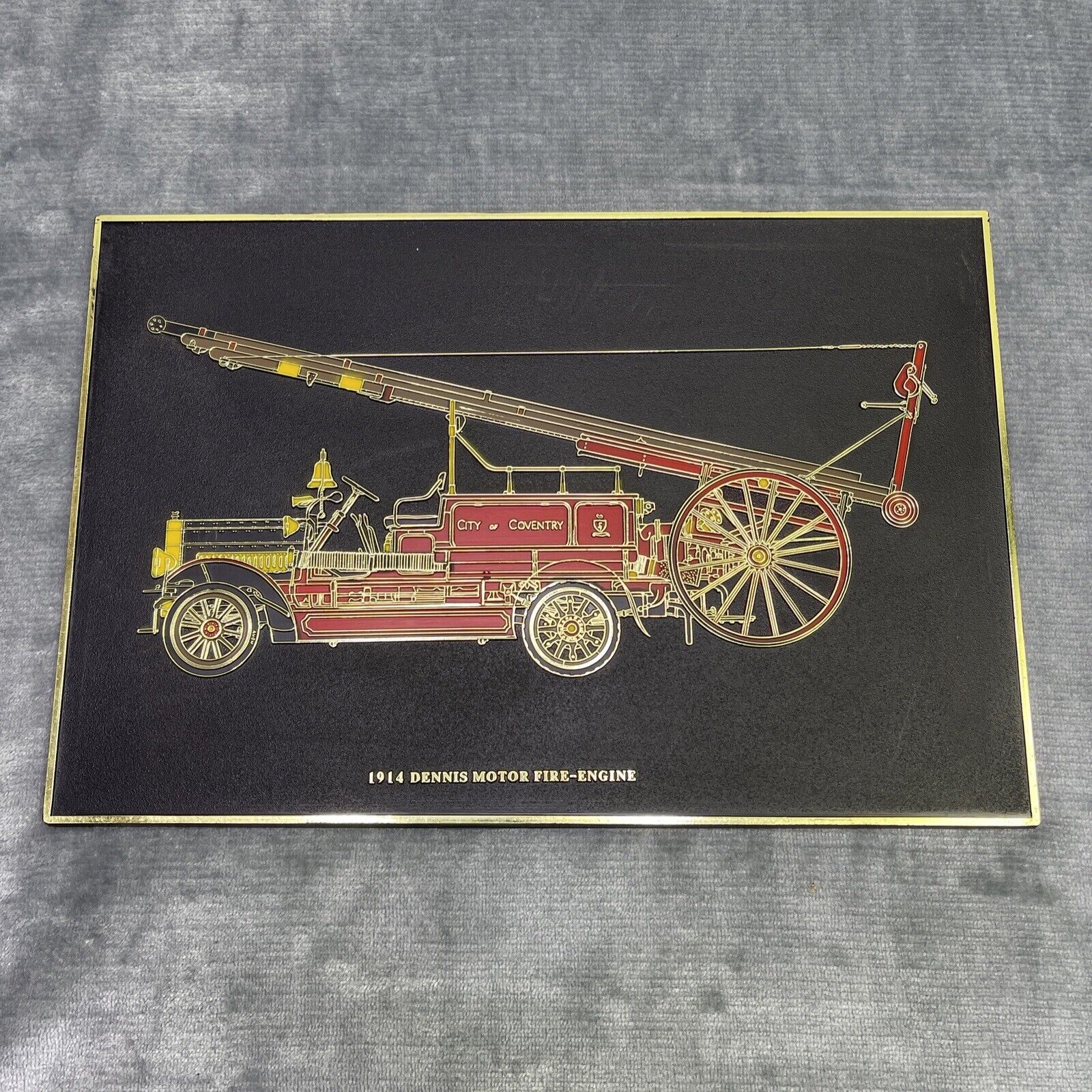 VINTAGE Plastic Sign 1914 Dennis Motor Fire Engine City Of Coventry Fire Truck