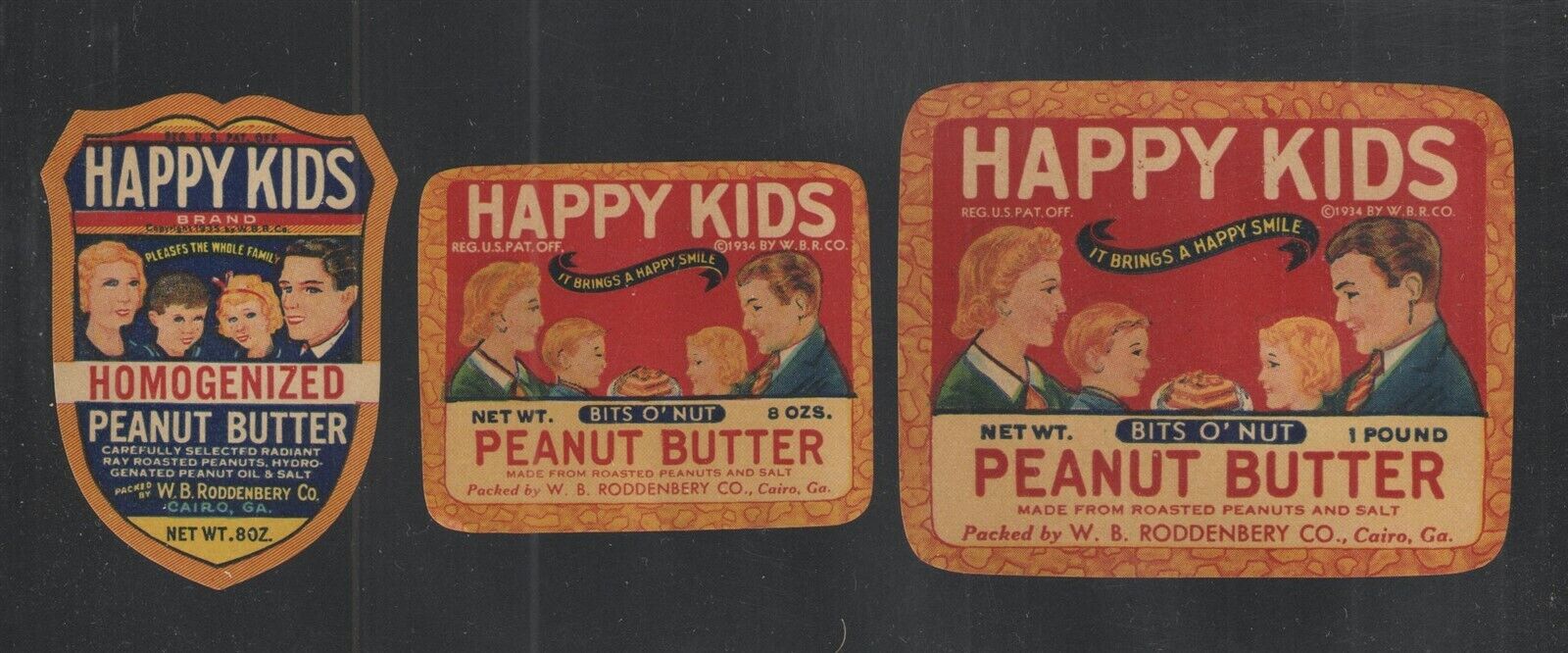3 DIFF { HAPPY KIDS } PEANUT BUTTER LABELS = ADVERTISING = UNUSED